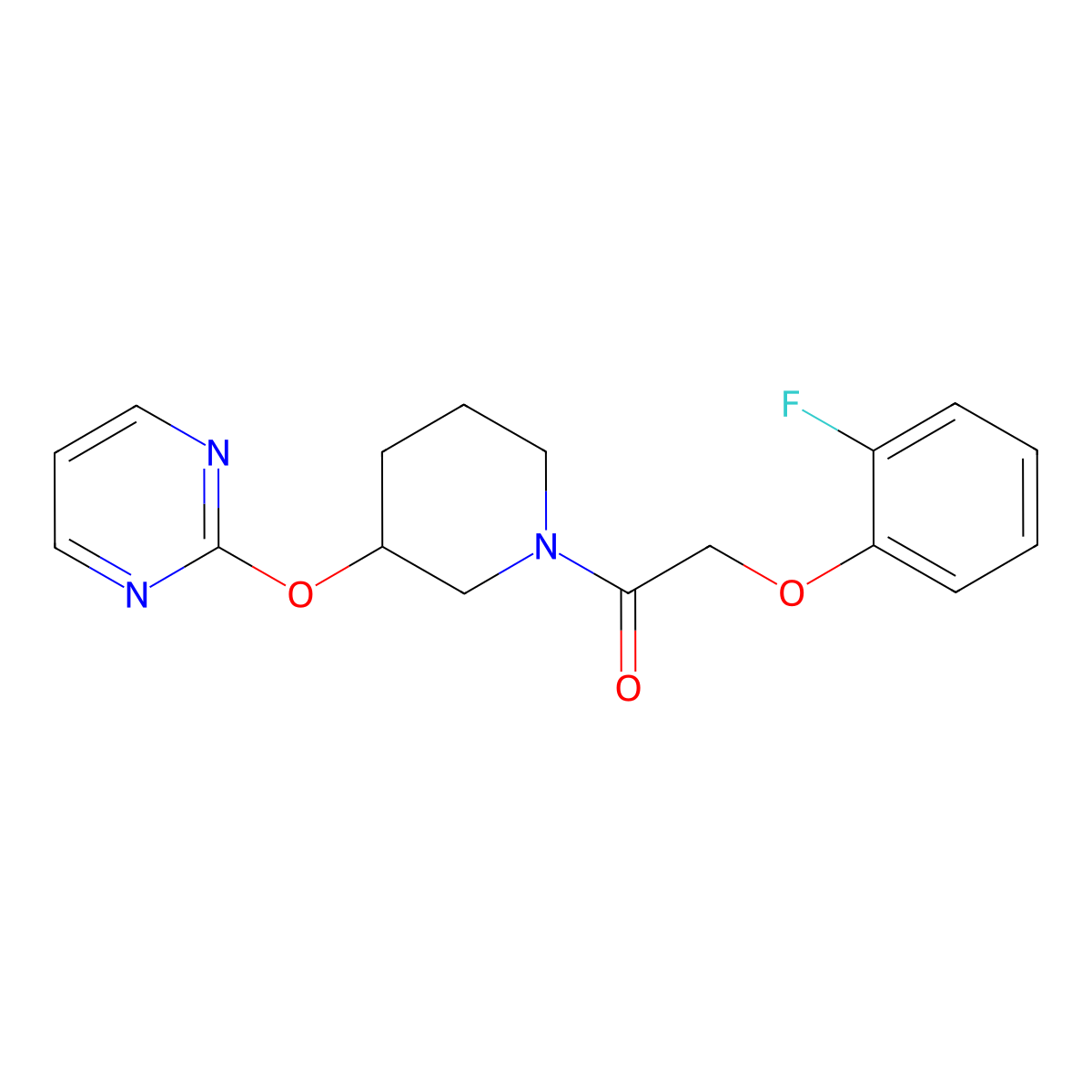 2-(2-Fluorophenoxy)-1-(3-(pyrimidin-2-yloxy)piperidin-1-yl)ethanone molecular structure, CAS 2034576-17-3