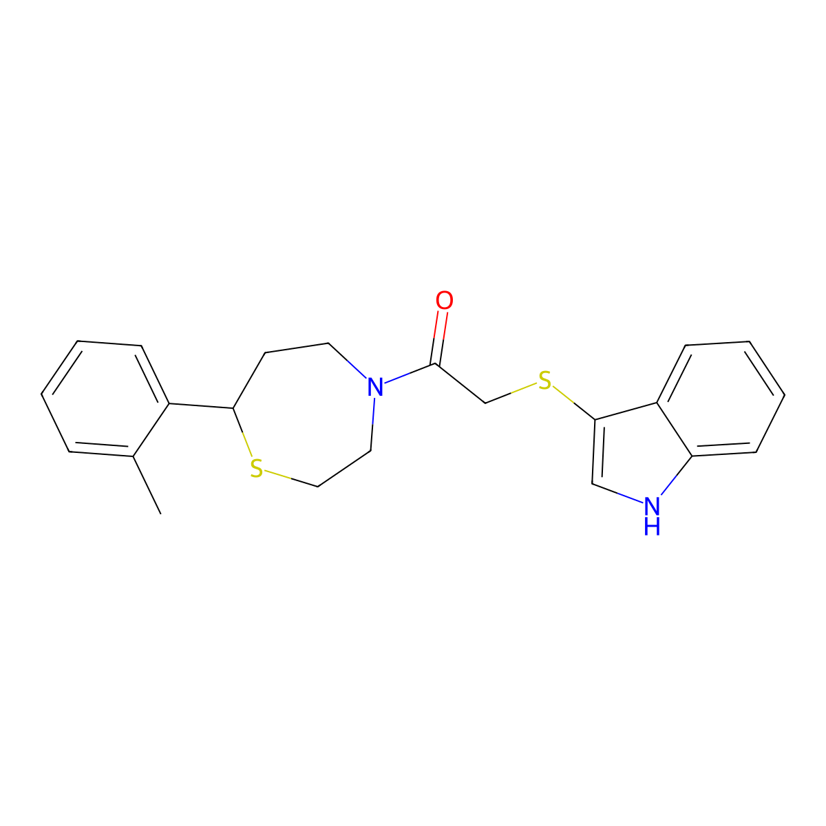 2-((1H-indol-3-yl)thio)-1-(7-(o-tolyl)-1,4-thiazepan-4-yl)ethanone molecular structure, CAS 2034576-19-5