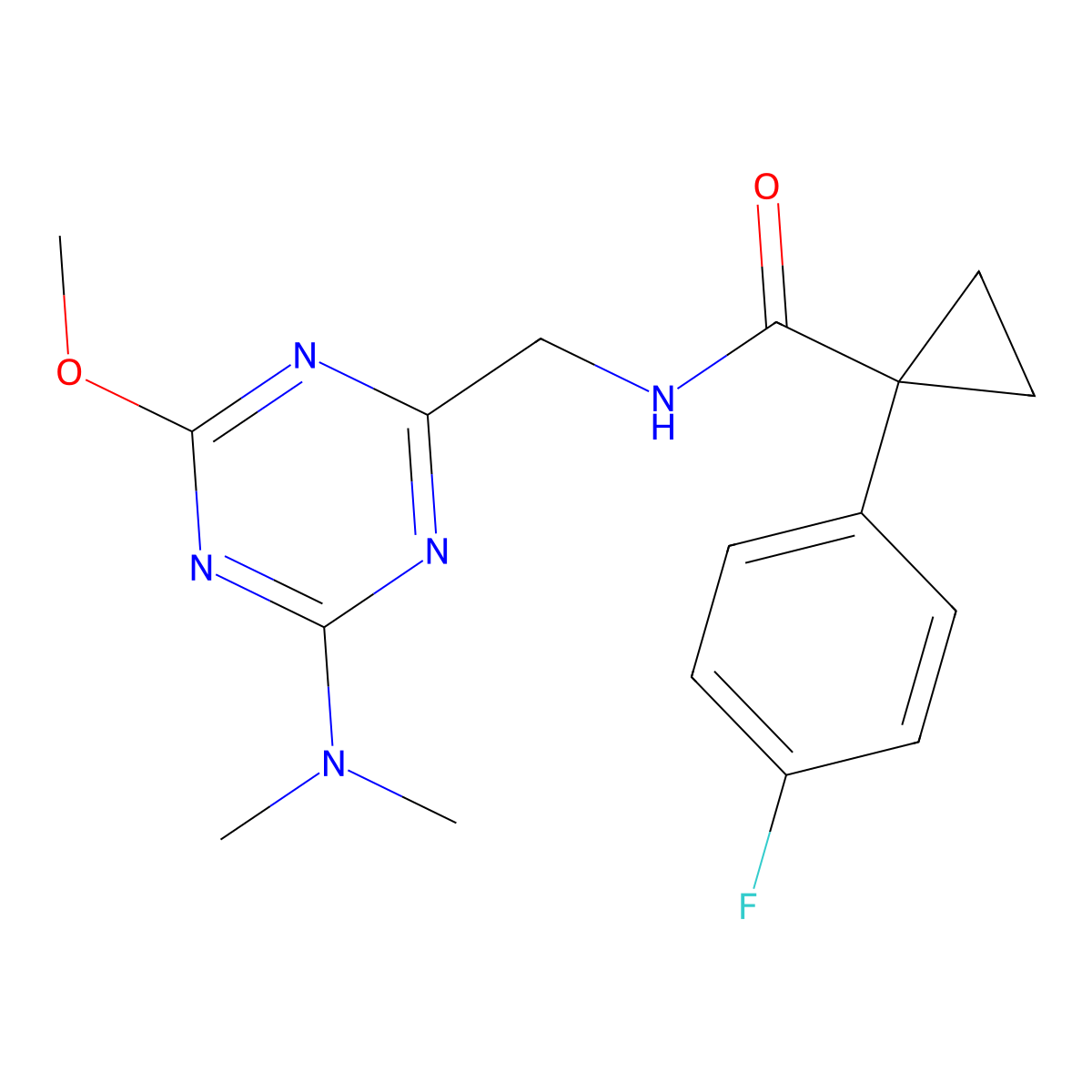 N-((4-(dimethylamino)-6-methoxy-1,3,5-triazin-2-yl)methyl)-1-(4-fluorophenyl)cyclopropanecarboxamide molecular structure, CAS 2034576-20-8