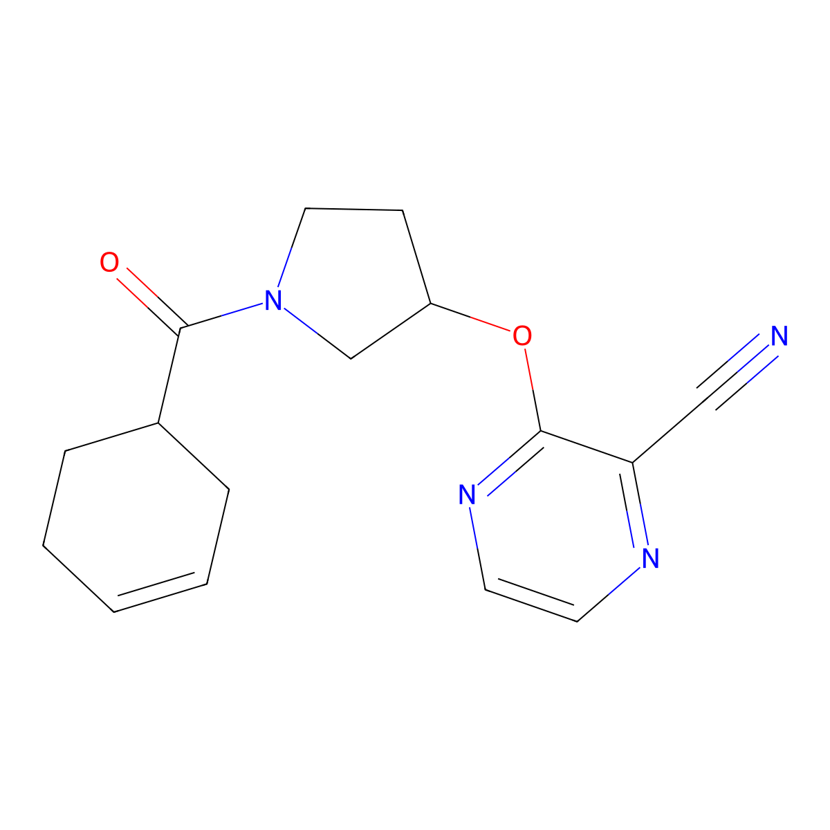 3-((1-(Cyclohex-3-enecarbonyl)pyrrolidin-3-yl)oxy)pyrazine-2-carbonitrile molecular structure, CAS 2034576-21-9