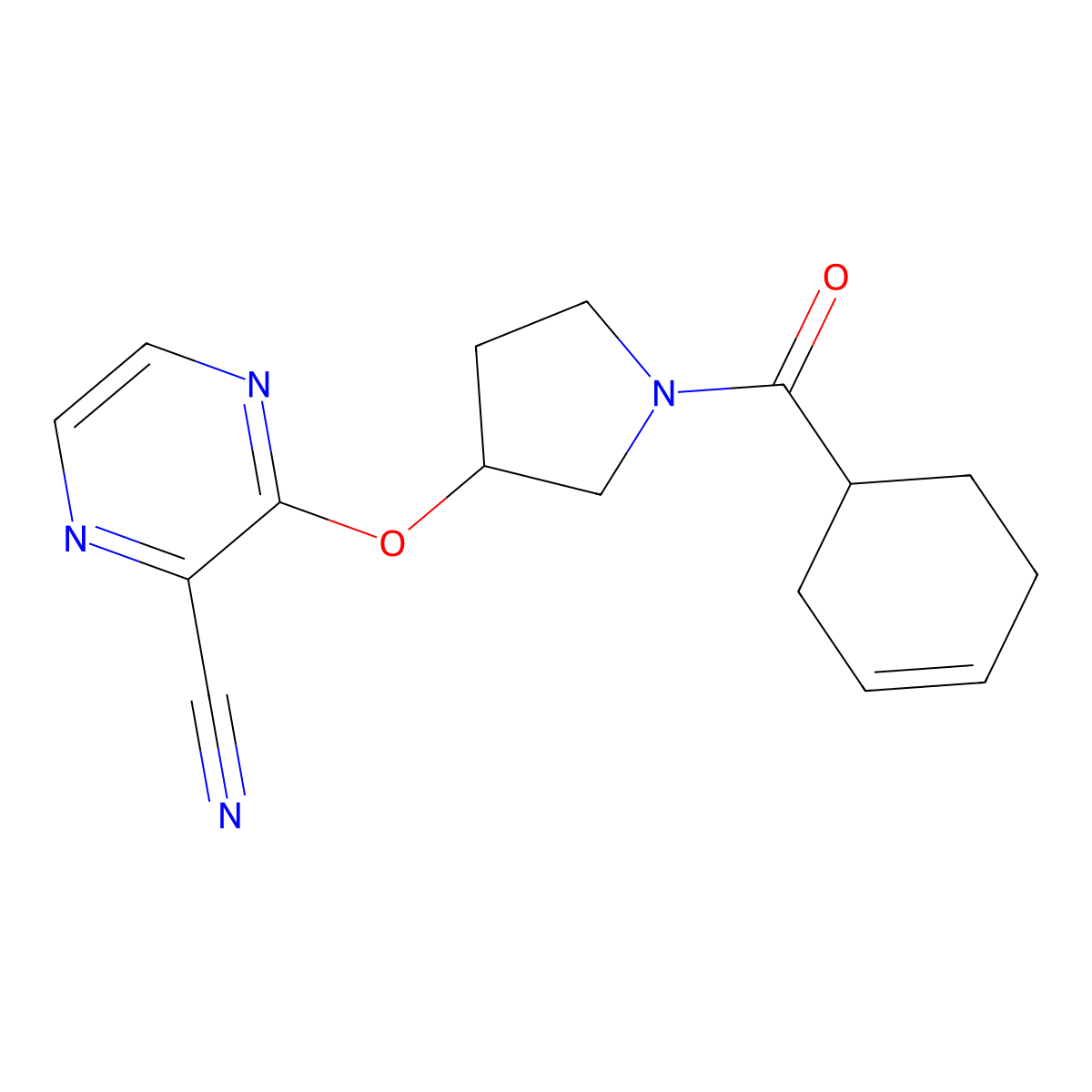 3-((1-(Cyclohex-3-enecarbonyl)pyrrolidin-3-yl)oxy)pyrazine-2-carbonitrile molecular structure, CAS 2034576-21-9