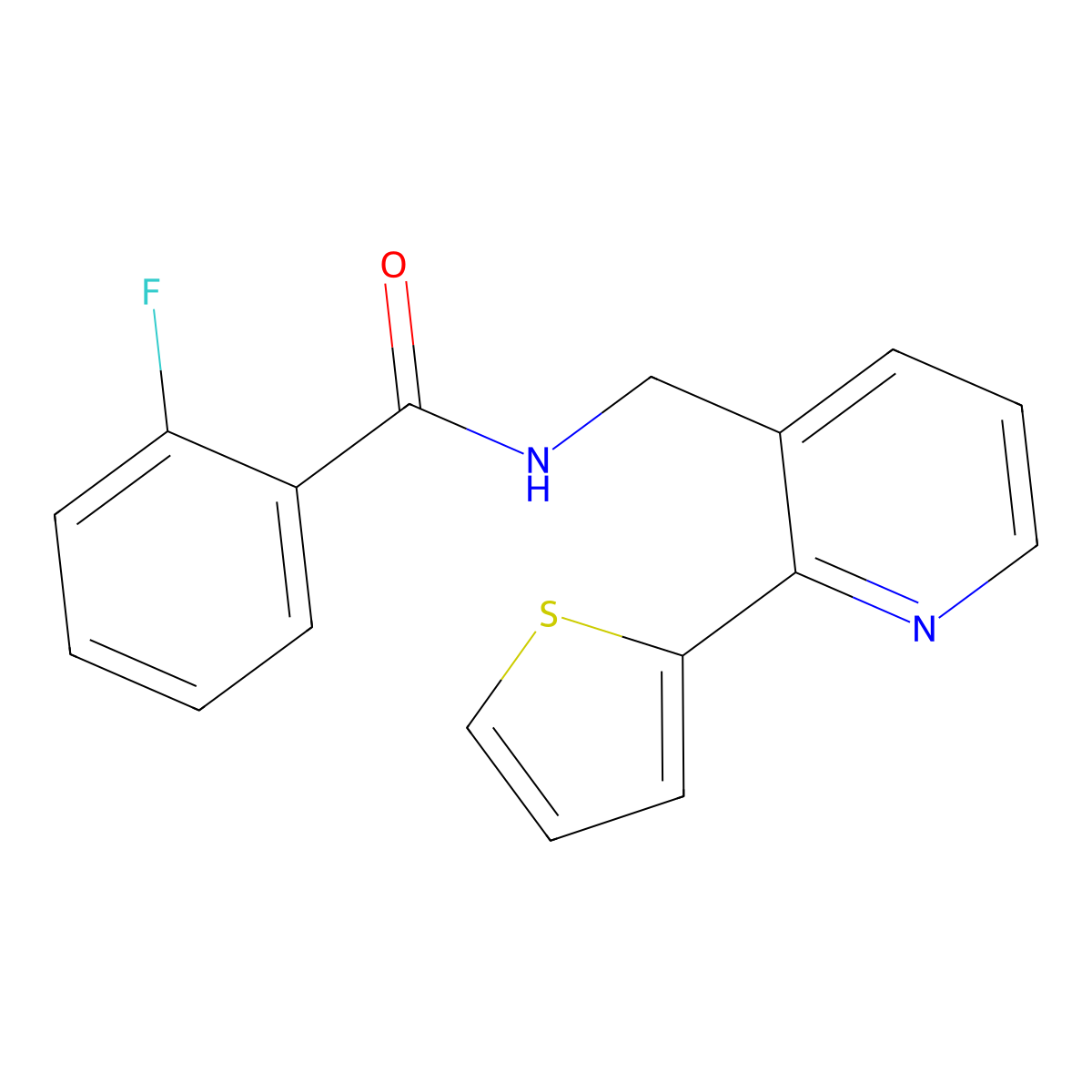 2-fluoro-N-((2-(thiophen-2-yl)pyridin-3-yl)methyl)benzamide molecular structure, CAS 2034576-23-1