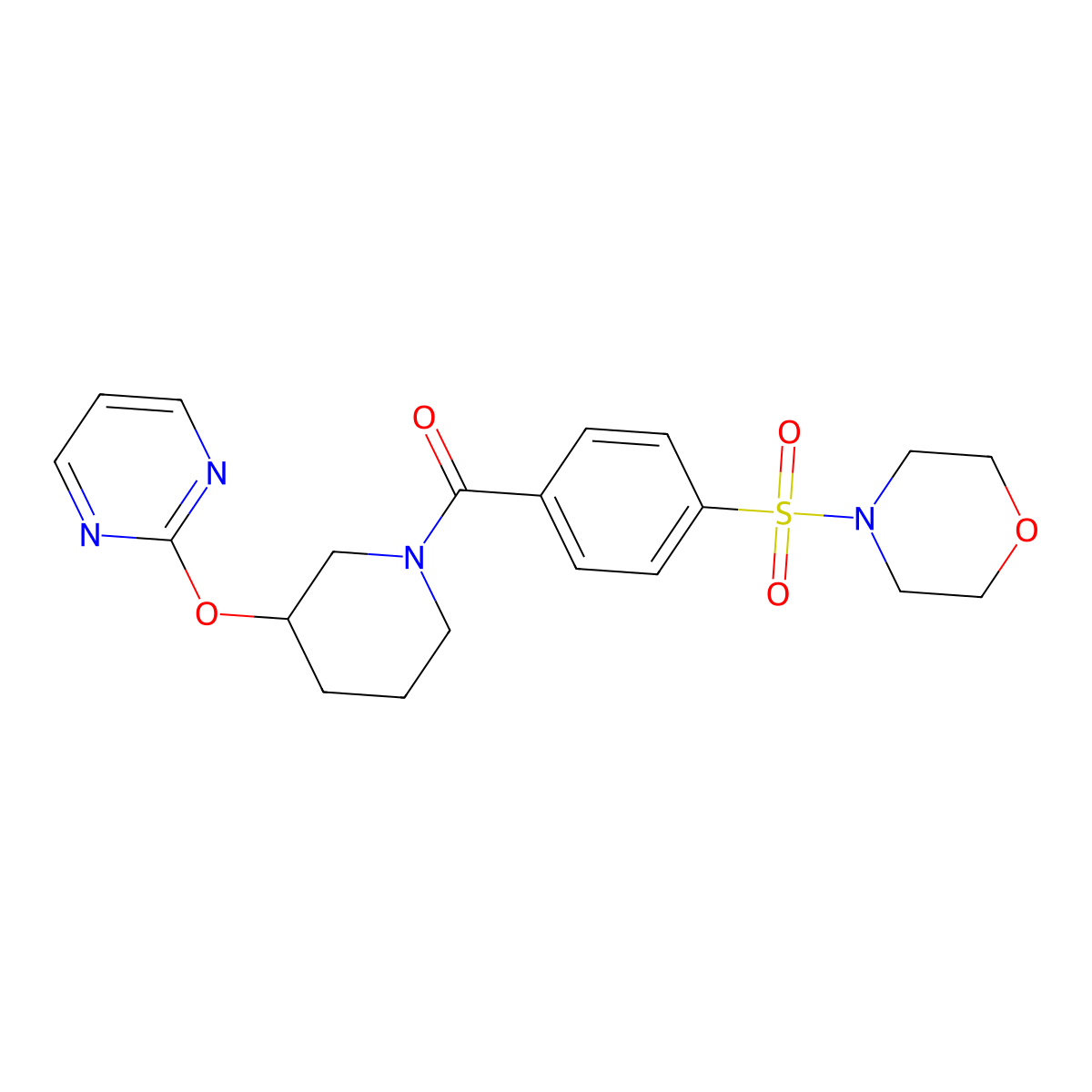 4-{4-[3-(Pyrimidin-2-yloxy)piperidine-1-carbonyl]benzenesulfonyl}morpholine molecular structure, CAS 2034576-24-2