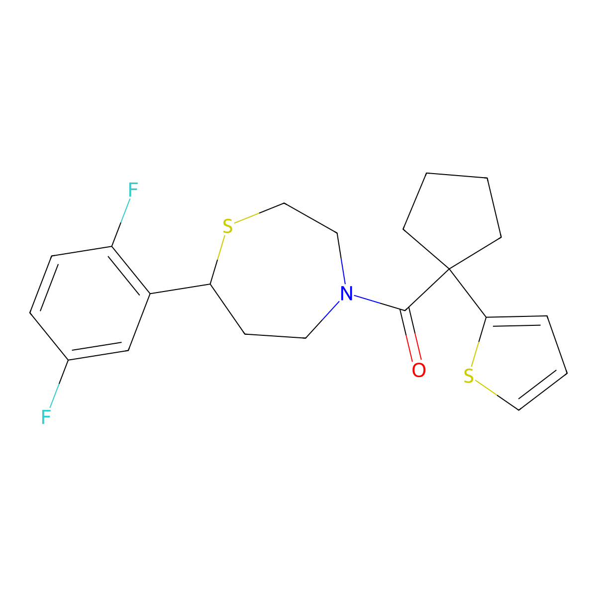 (7-(2,5-Difluorophenyl)-1,4-thiazepan-4-yl)(1-(thiophen-2-yl)cyclopentyl)methanone molecular structure, CAS 2034576-25-3