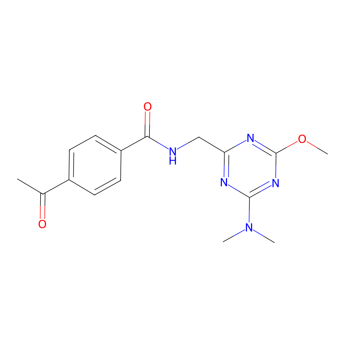 4-acetyl-N-{[4-(dimethylamino)-6-methoxy-1,3,5-triazin-2-yl]methyl}benzamide molecular structure, CAS 2034576-38-8