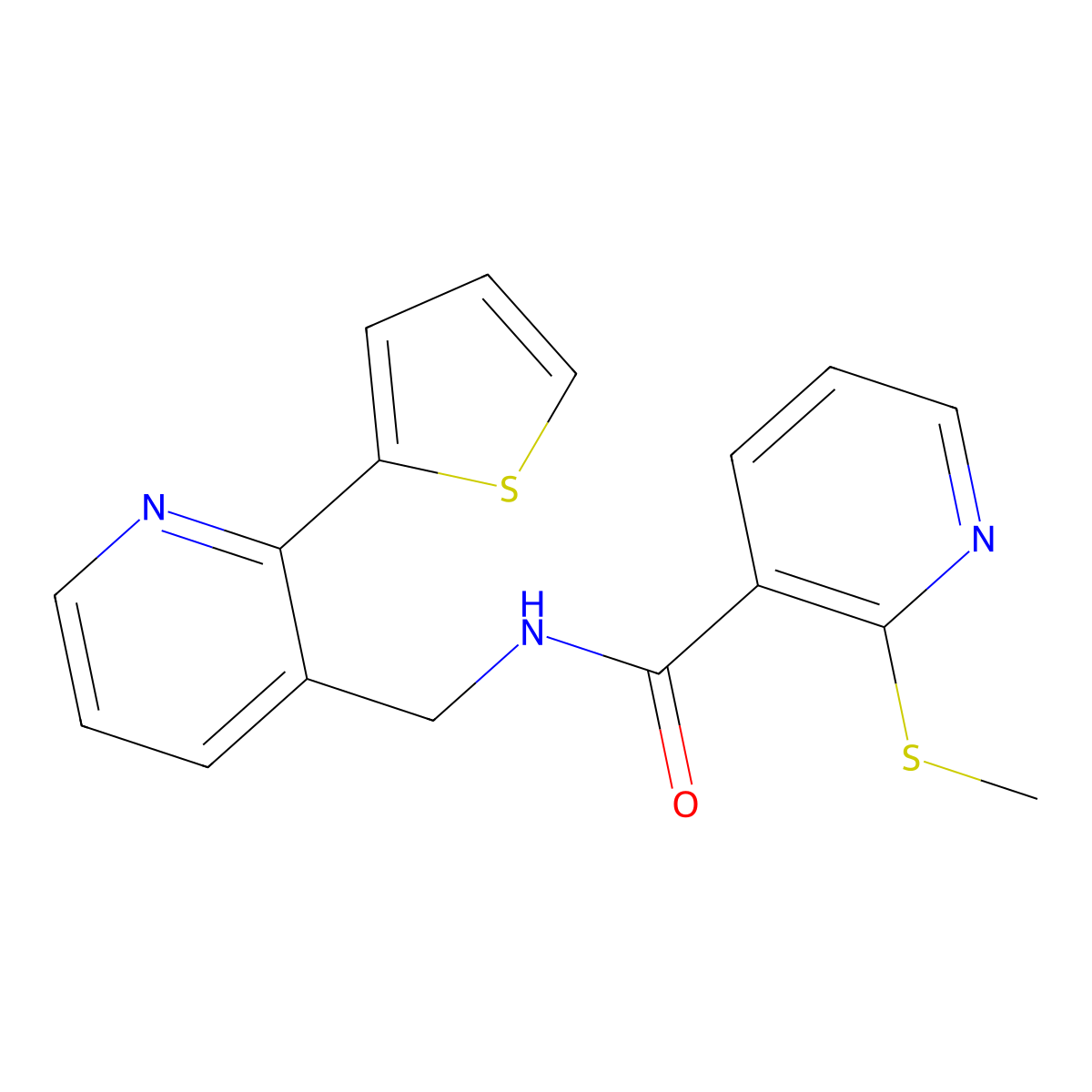 2-(methylthio)-N-((2-(thiophen-2-yl)pyridin-3-yl)methyl)nicotinamide molecular structure, CAS 2034576-40-2