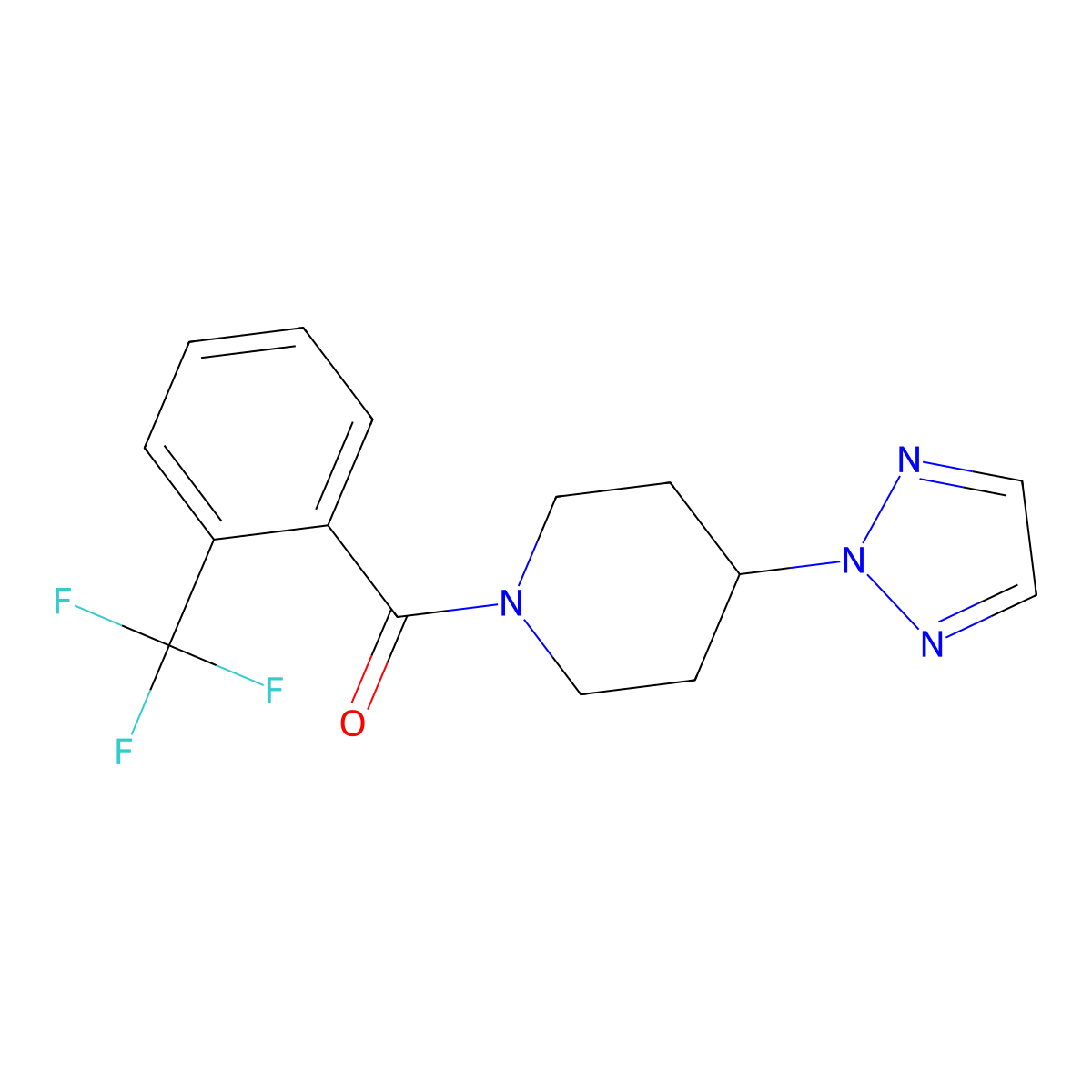 (4-(2H-1,2,3-triazol-2-yl)piperidin-1-yl)(2-(trifluoromethyl)phenyl)methanone molecular structure, CAS 2034576-43-5