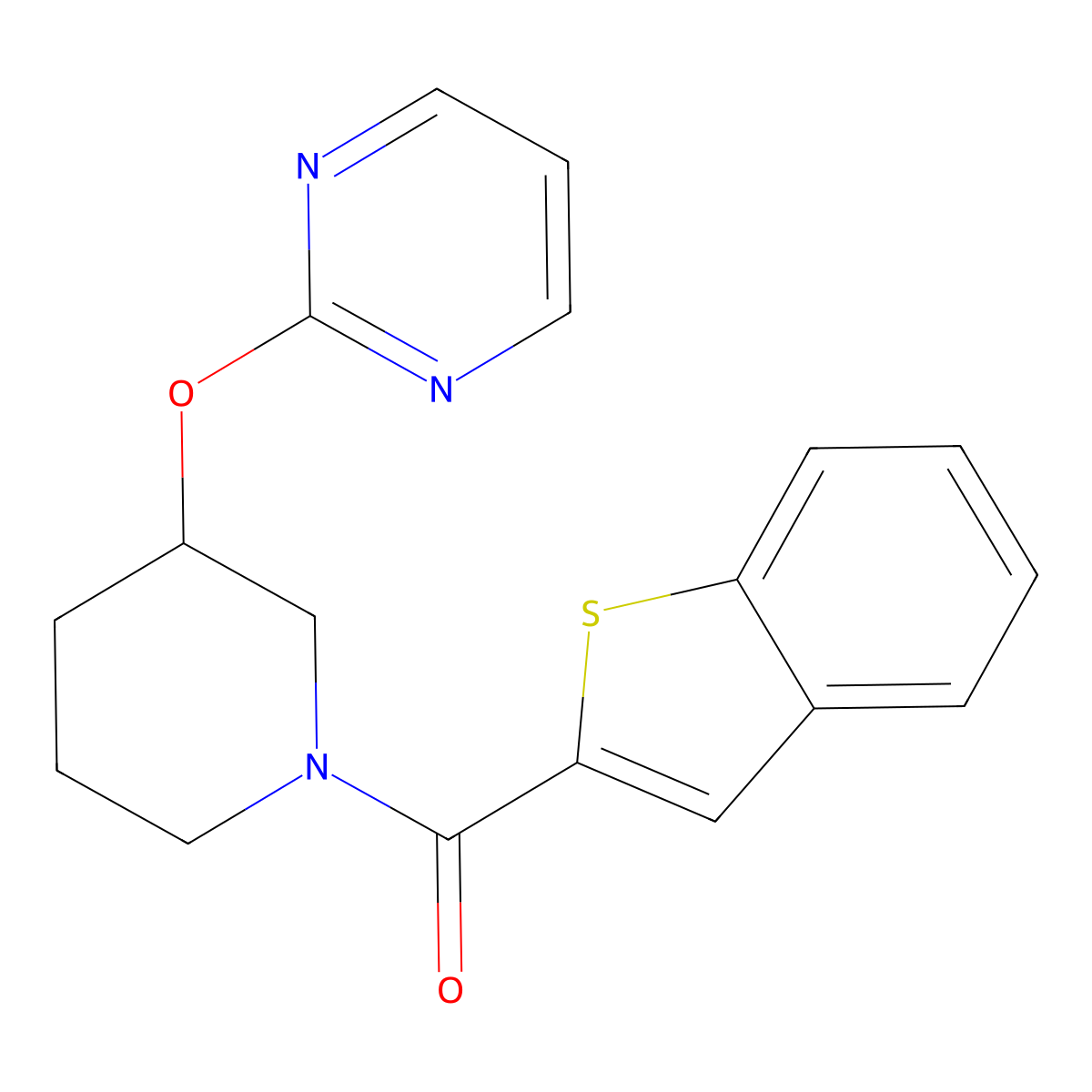 Benzo[b]thiophen-2-yl(3-(pyrimidin-2-yloxy)piperidin-1-yl)methanone molecular structure, CAS 2034576-47-9