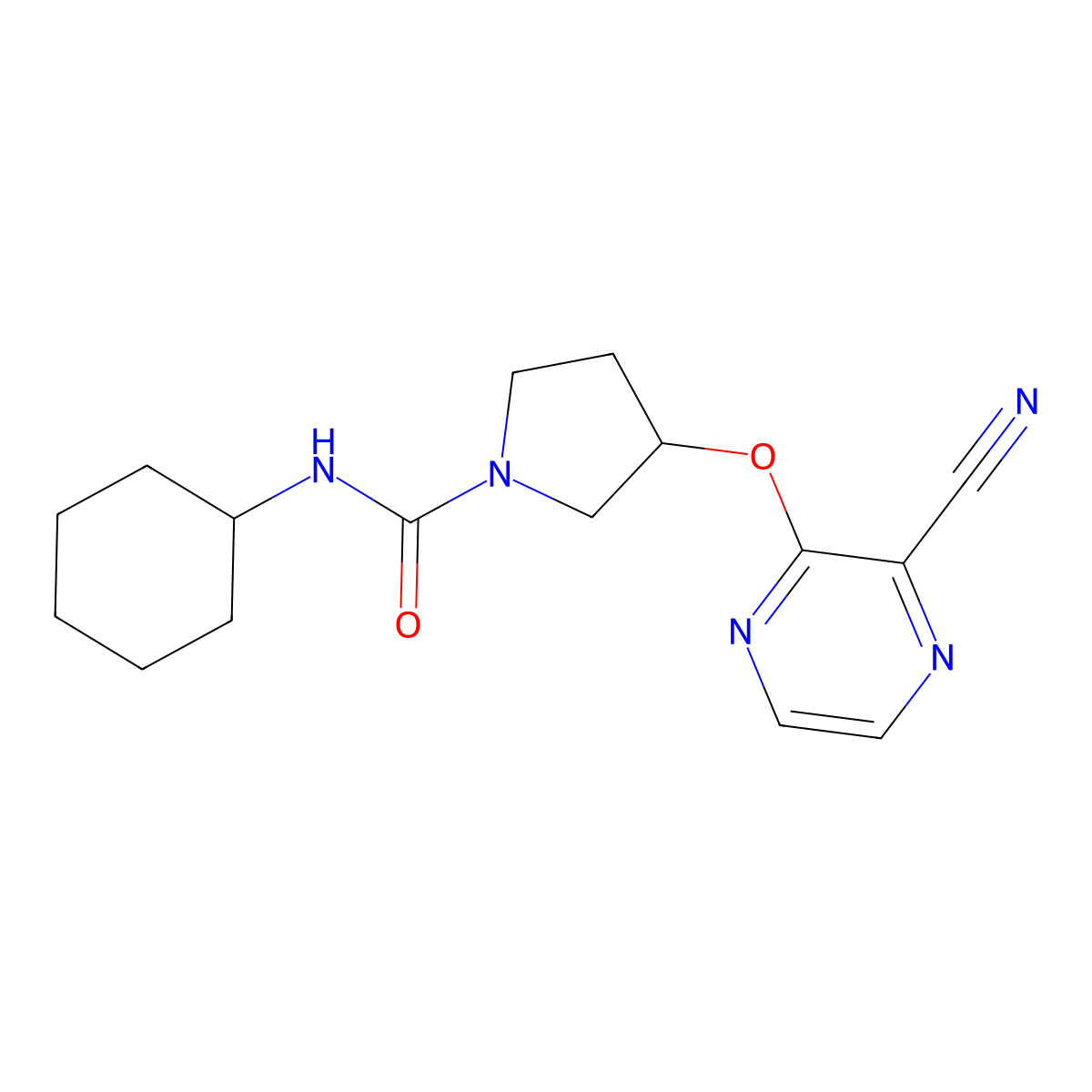 3-((3-cyanopyrazin-2-yl)oxy)-N-cyclohexylpyrrolidine-1-carboxamide molecular structure, CAS 2034576-49-1