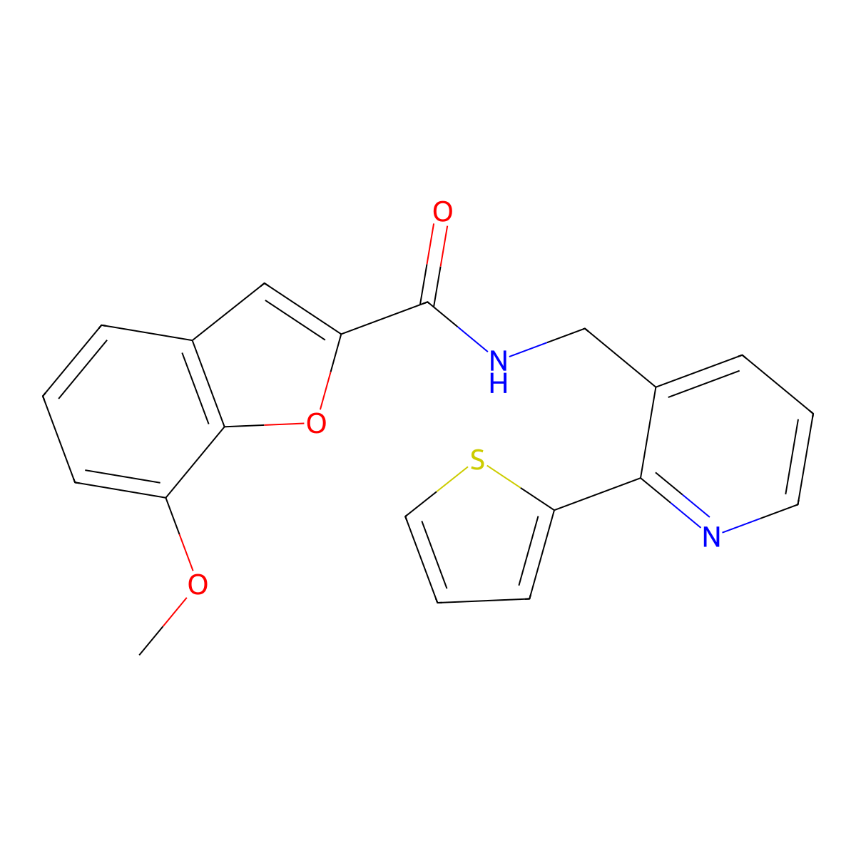7-methoxy-N-((2-(thiophen-2-yl)pyridin-3-yl)methyl)benzofuran-2-carboxamide molecular structure, CAS 2034576-54-8
