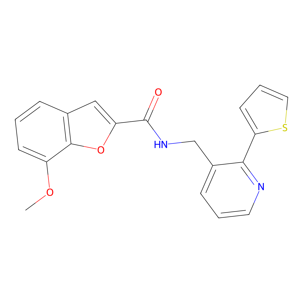 7-methoxy-N-((2-(thiophen-2-yl)pyridin-3-yl)methyl)benzofuran-2-carboxamide molecular structure, CAS 2034576-54-8