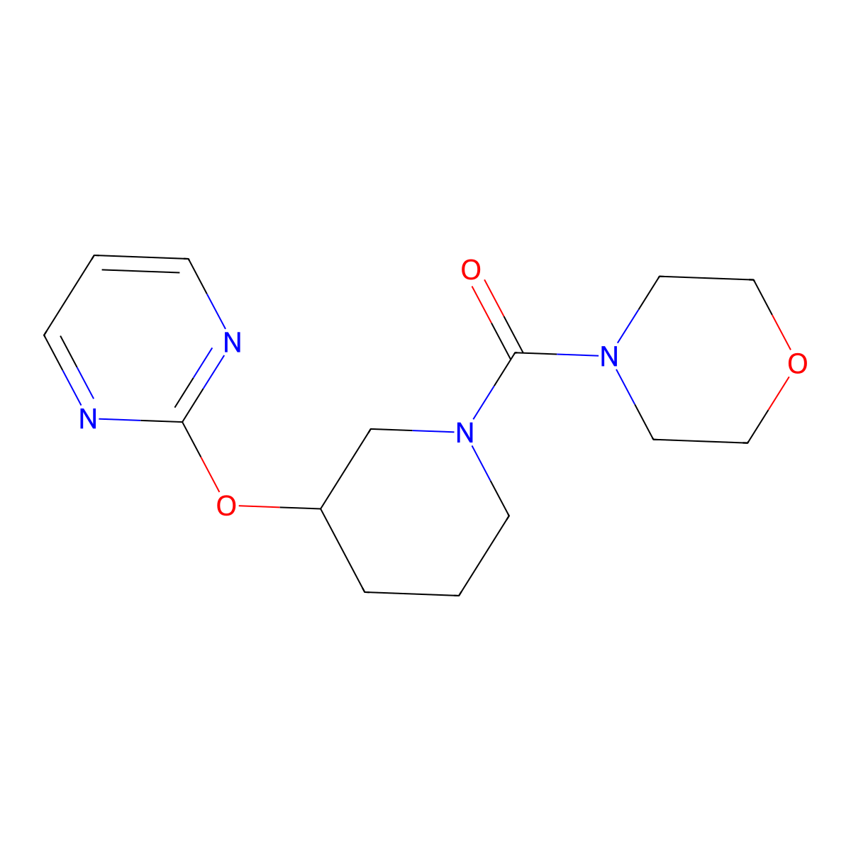 Morpholino(3-(pyrimidin-2-yloxy)piperidin-1-yl)methanone molecular structure, CAS 2034576-56-0