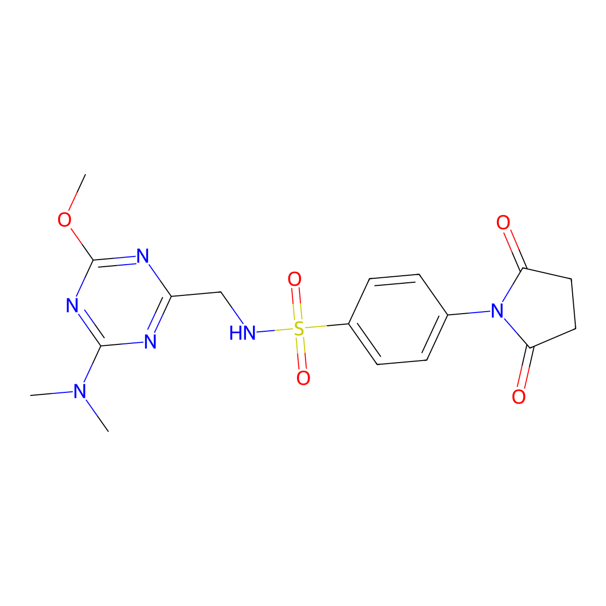 N-((4-(dimethylamino)-6-methoxy-1,3,5-triazin-2-yl)methyl)-4-(2,5-dioxopyrrolidin-1-yl)benzenesulfonamide molecular structure, CAS 2034576-57-1