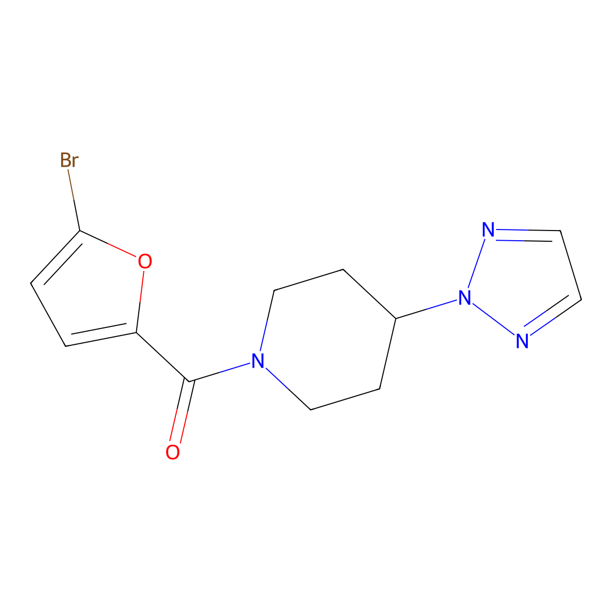 (4-(2H-1,2,3-triazol-2-yl)piperidin-1-yl)(5-bromofuran-2-yl)methanone molecular structure, CAS 2034576-60-6