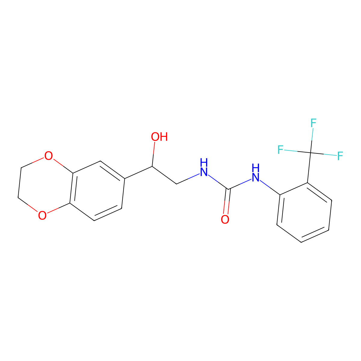 1-(2-(2,3-Dihydrobenzo[b][1,4]dioxin-6-yl)-2-hydroxyethyl)-3-(2-(trifluoromethyl)phenyl)urea molecular structure, CAS 2034576-66-2