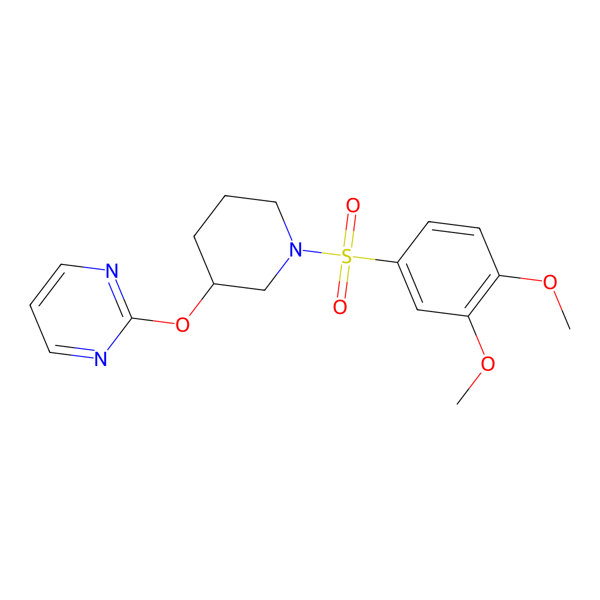 2-((1-((3,4-Dimethoxyphenyl)sulfonyl)piperidin-3-yl)oxy)pyrimidine molecular structure, CAS 2034576-67-3