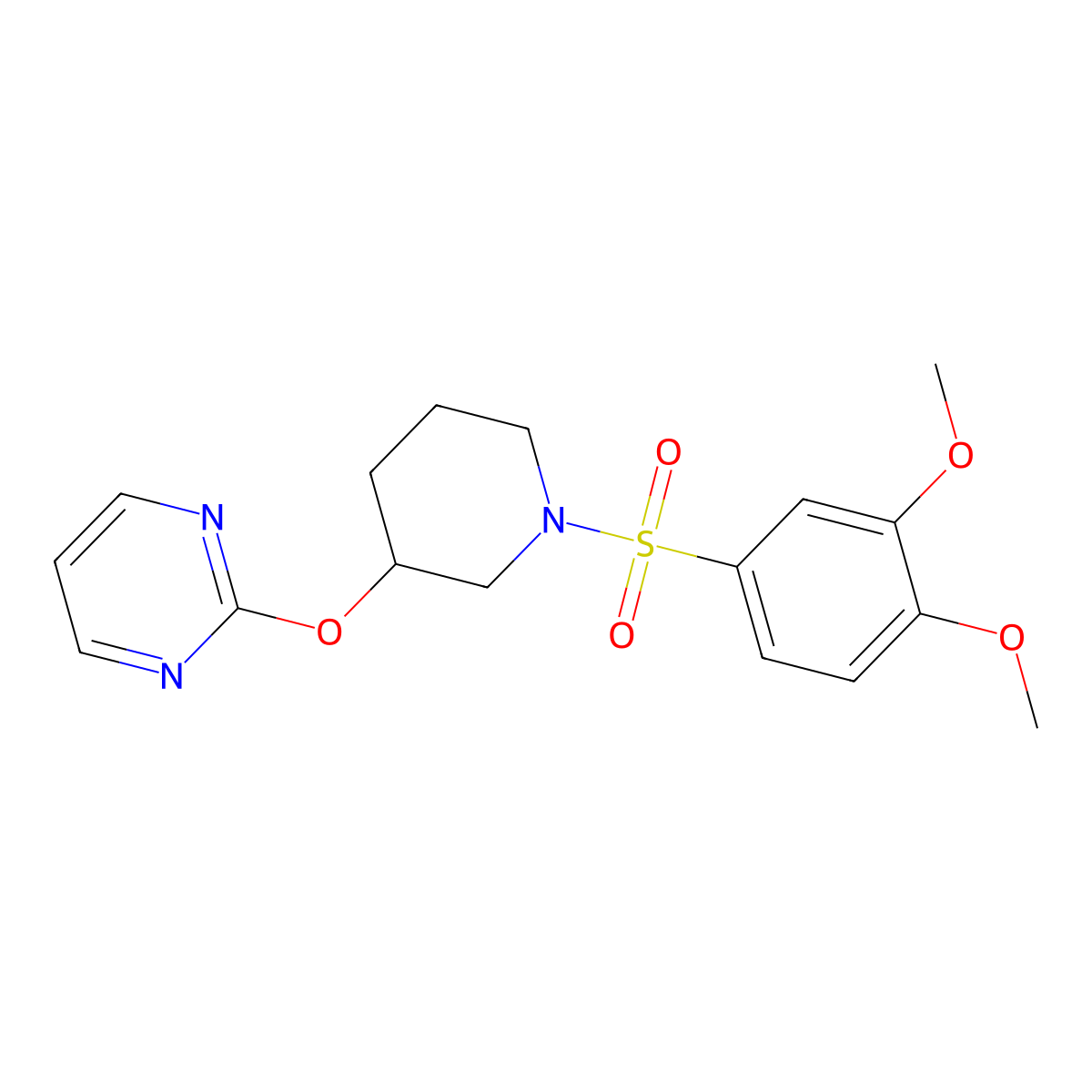 2-((1-((3,4-Dimethoxyphenyl)sulfonyl)piperidin-3-yl)oxy)pyrimidine molecular structure, CAS 2034576-67-3
