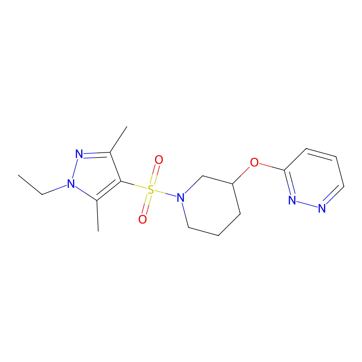 3-({1-[(1-ethyl-3,5-dimethyl-1H-pyrazol-4-yl)sulfonyl]piperidin-3-yl}oxy)pyridazine molecular structure, CAS 2034576-68-4