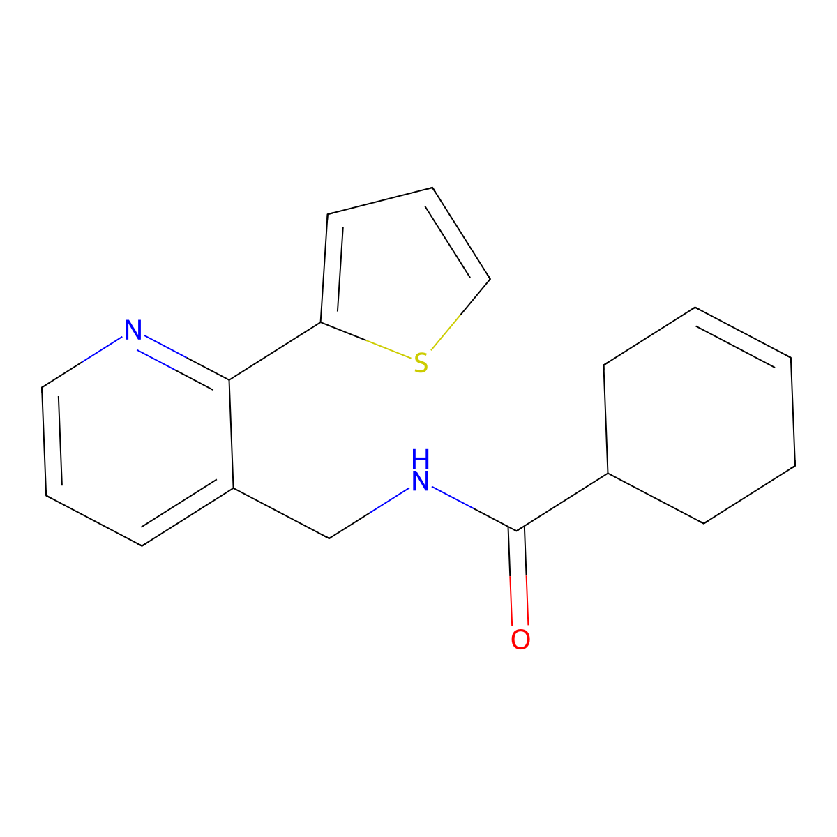 N-((2-(thiophen-2-yl)pyridin-3-yl)methyl)cyclohex-3-enecarboxamide molecular structure, CAS 2034576-69-5