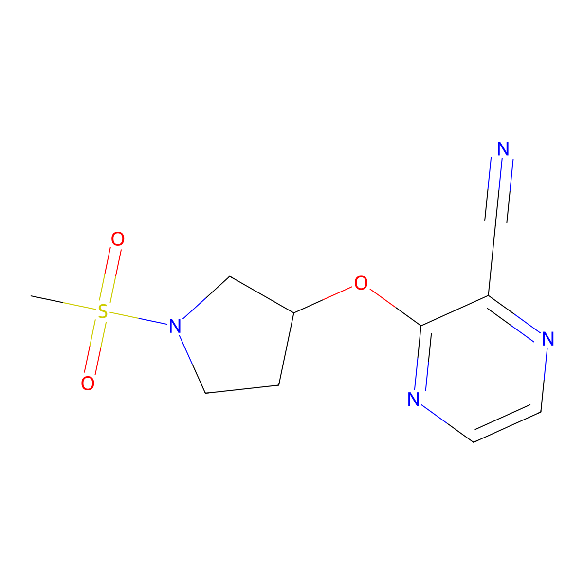 3-((1-(Methylsulfonyl)pyrrolidin-3-yl)oxy)pyrazine-2-carbonitrile molecular structure, CAS 2034576-72-0