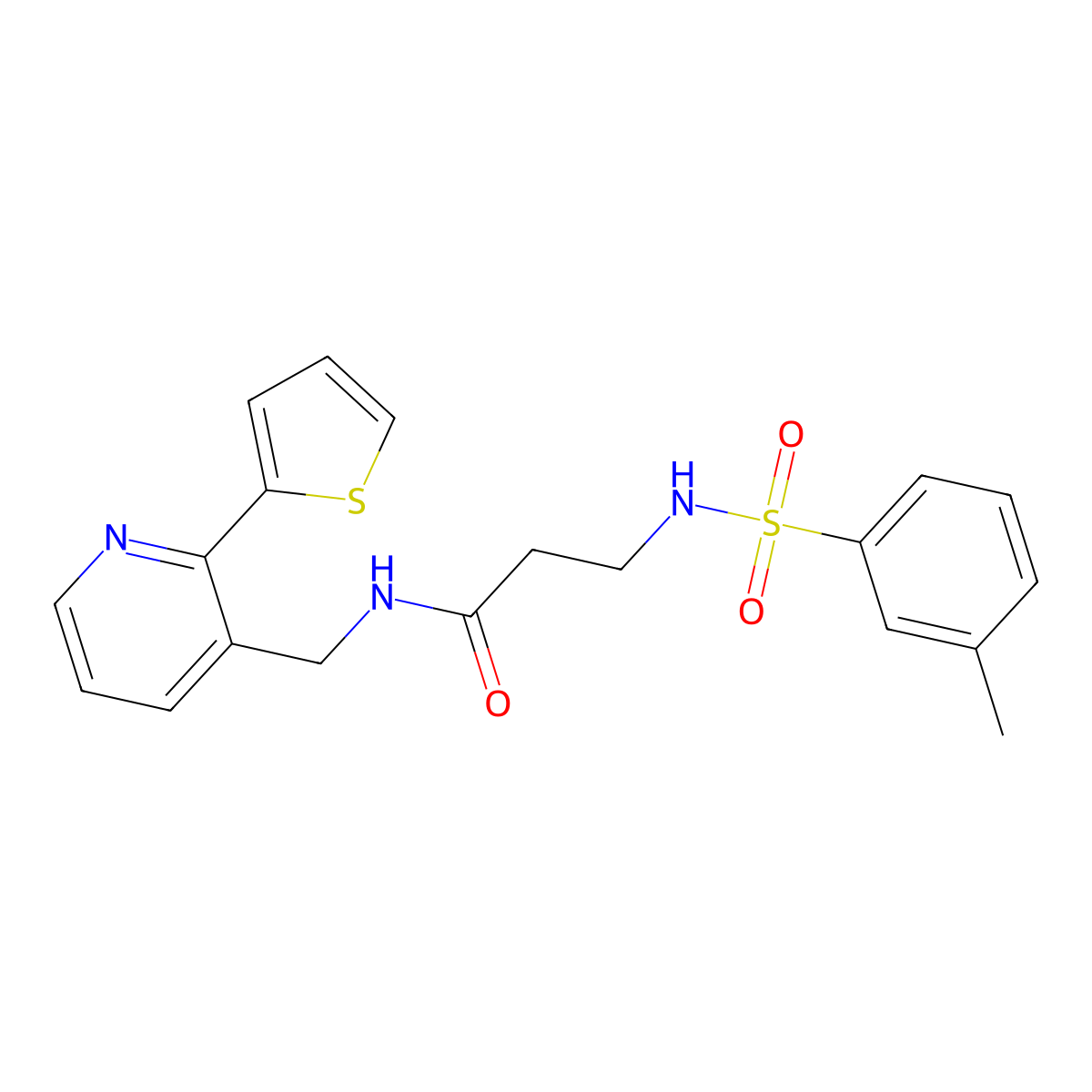 3-(3-methylphenylsulfonamido)-N-((2-(thiophen-2-yl)pyridin-3-yl)methyl)propanamide molecular structure, CAS 2034576-73-1