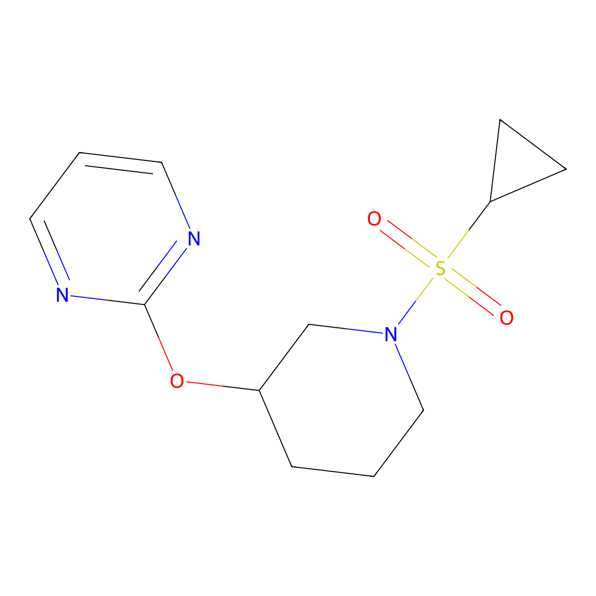 2-((1-(Cyclopropylsulfonyl)piperidin-3-yl)oxy)pyrimidine molecular structure, CAS 2034576-75-3