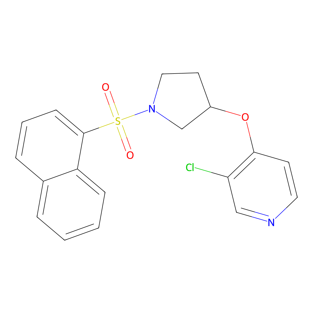3-Chloro-4-((1-(naphthalen-1-ylsulfonyl)pyrrolidin-3-yl)oxy)pyridine molecular structure, CAS 2034576-76-4