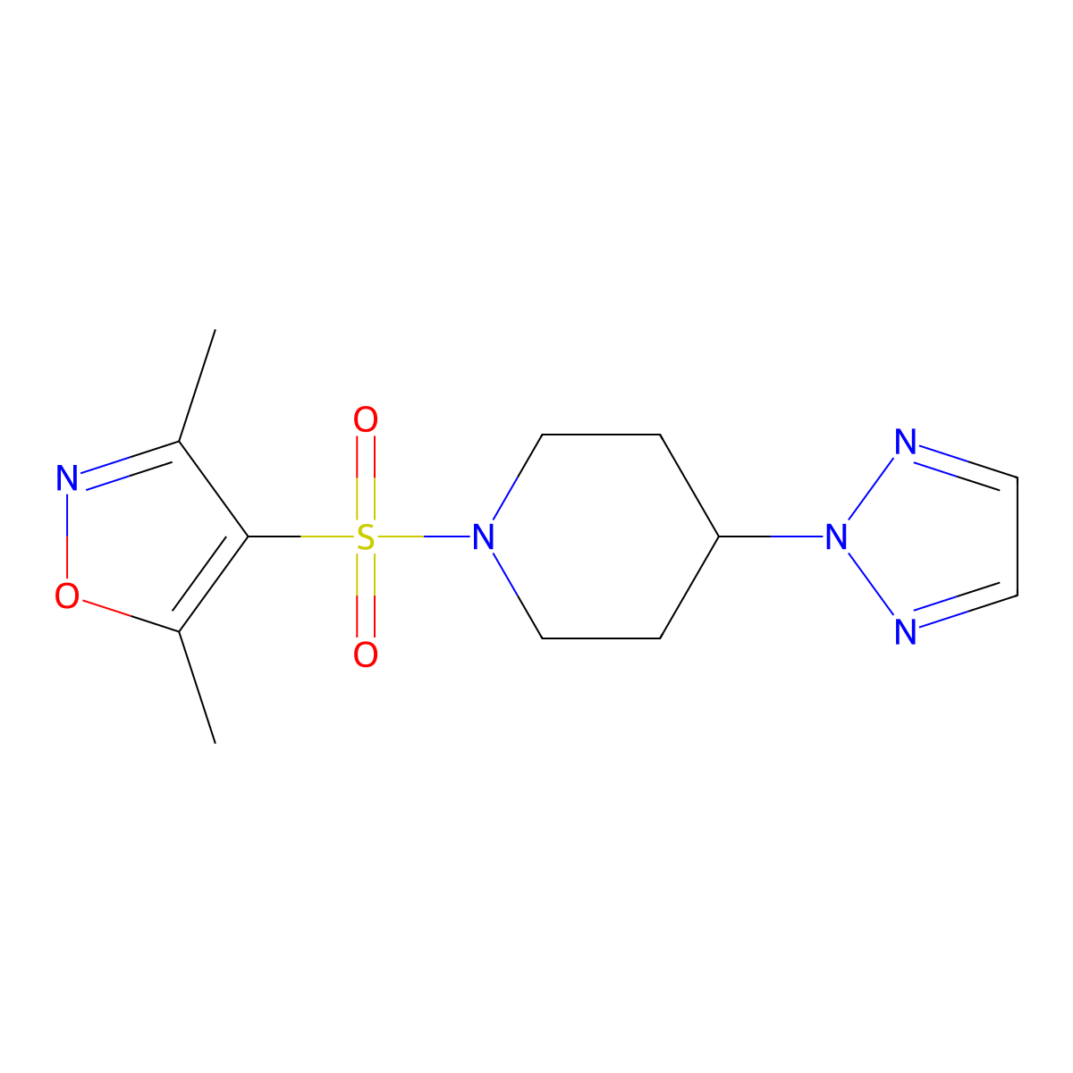 4-((4-(2H-1,2,3-triazol-2-yl)piperidin-1-yl)sulfonyl)-3,5-dimethylisoxazole molecular structure, CAS 2034576-80-0