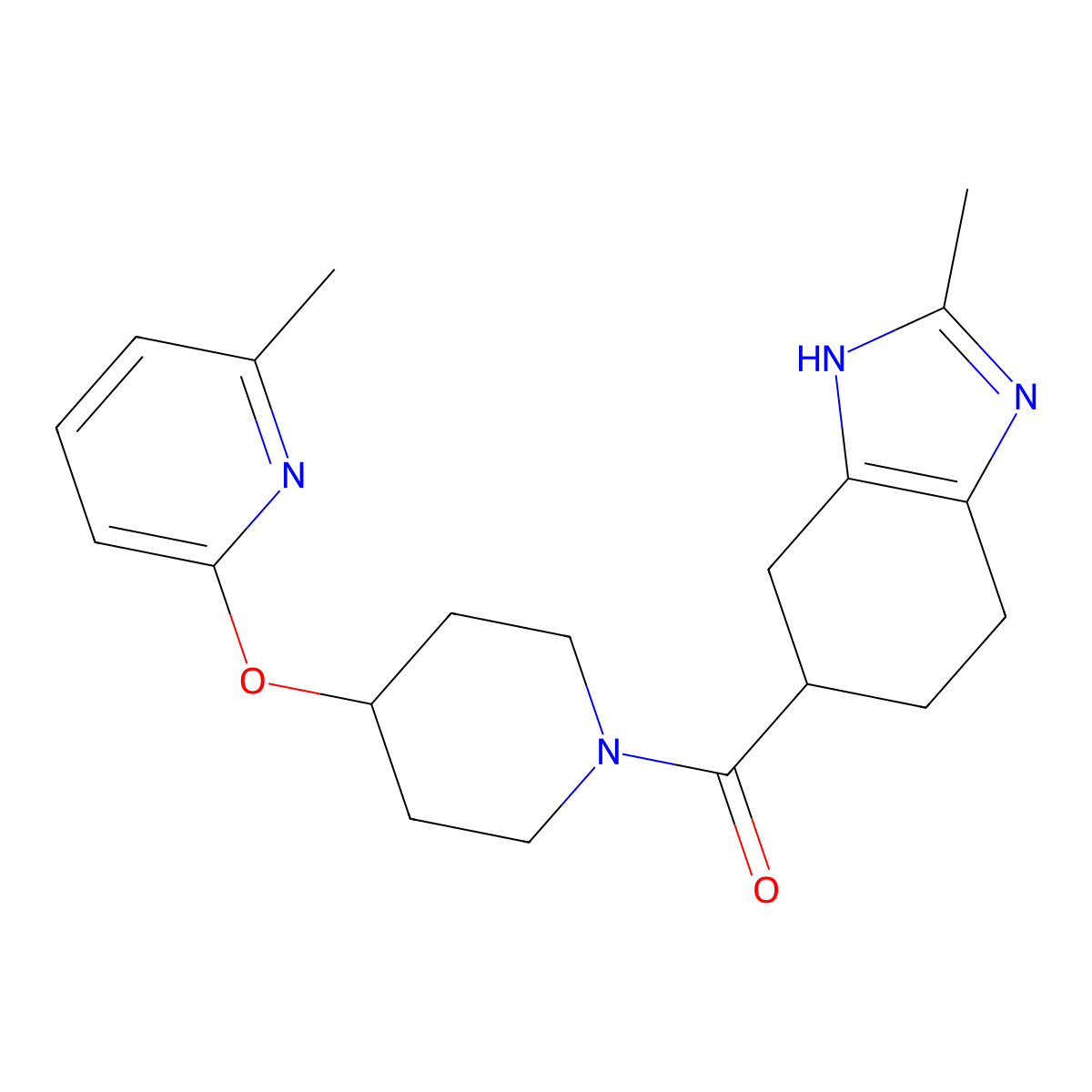 (2-methyl-4,5,6,7-tetrahydro-1H-benzo[d]imidazol-5-yl)(4-((6-methylpyridin-2-yl)oxy)piperidin-1-yl)methanone molecular structure, CAS 2034576-81-1
