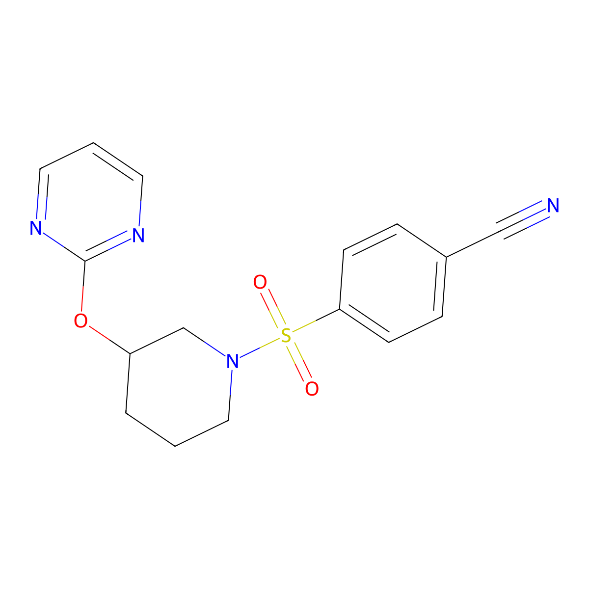4-{[3-(Pyrimidin-2-yloxy)piperidin-1-yl]sulfonyl}benzonitrile molecular structure, CAS 2034576-82-2