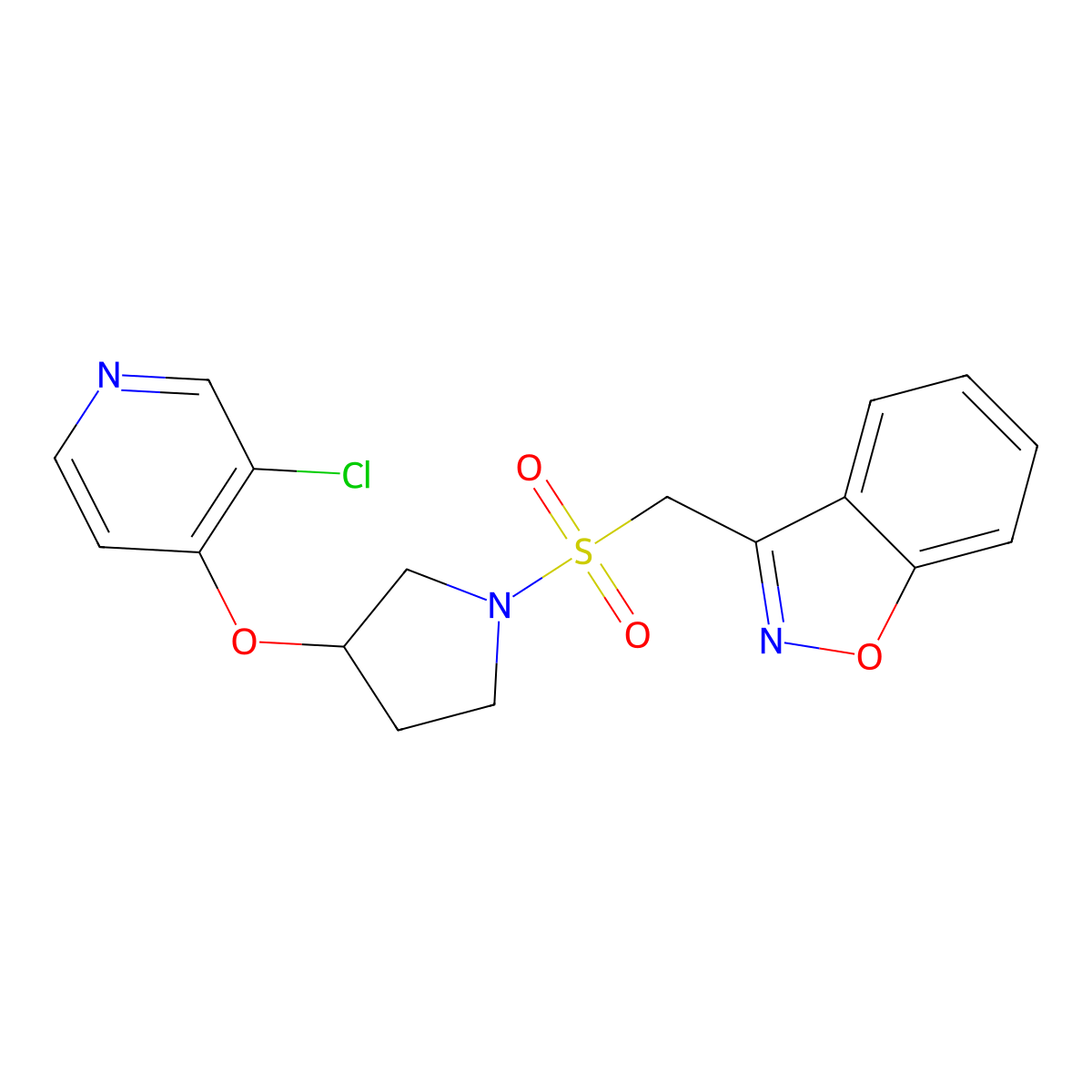3-(((3-((3-Chloropyridin-4-yl)oxy)pyrrolidin-1-yl)sulfonyl)methyl)benzo[d]isoxazole molecular structure, CAS 2034576-84-4