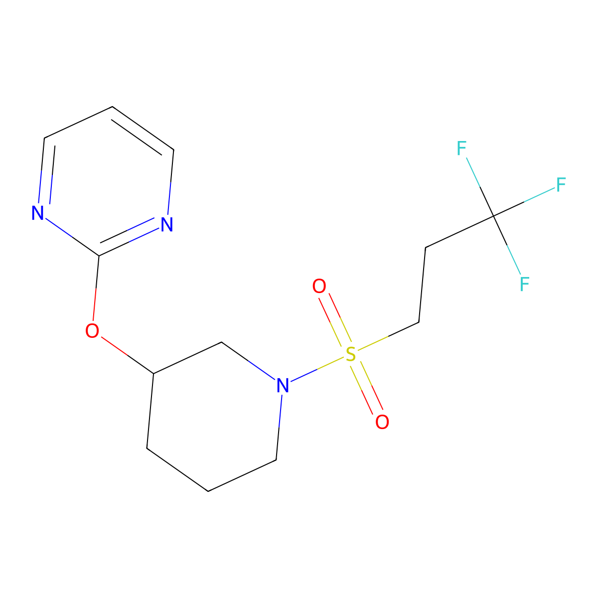 2-((1-((3,3,3-Trifluoropropyl)sulfonyl)piperidin-3-yl)oxy)pyrimidine molecular structure, CAS 2034576-89-9