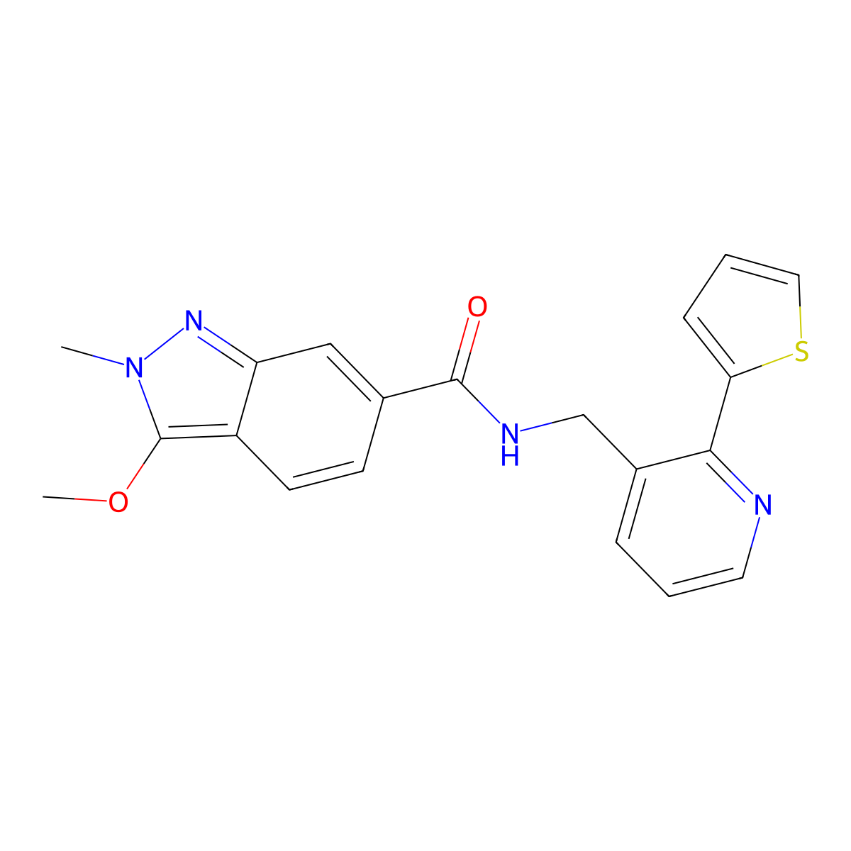 3-methoxy-2-methyl-N-((2-(thiophen-2-yl)pyridin-3-yl)methyl)-2H-indazole-6-carboxamide molecular structure, CAS 2034576-92-4