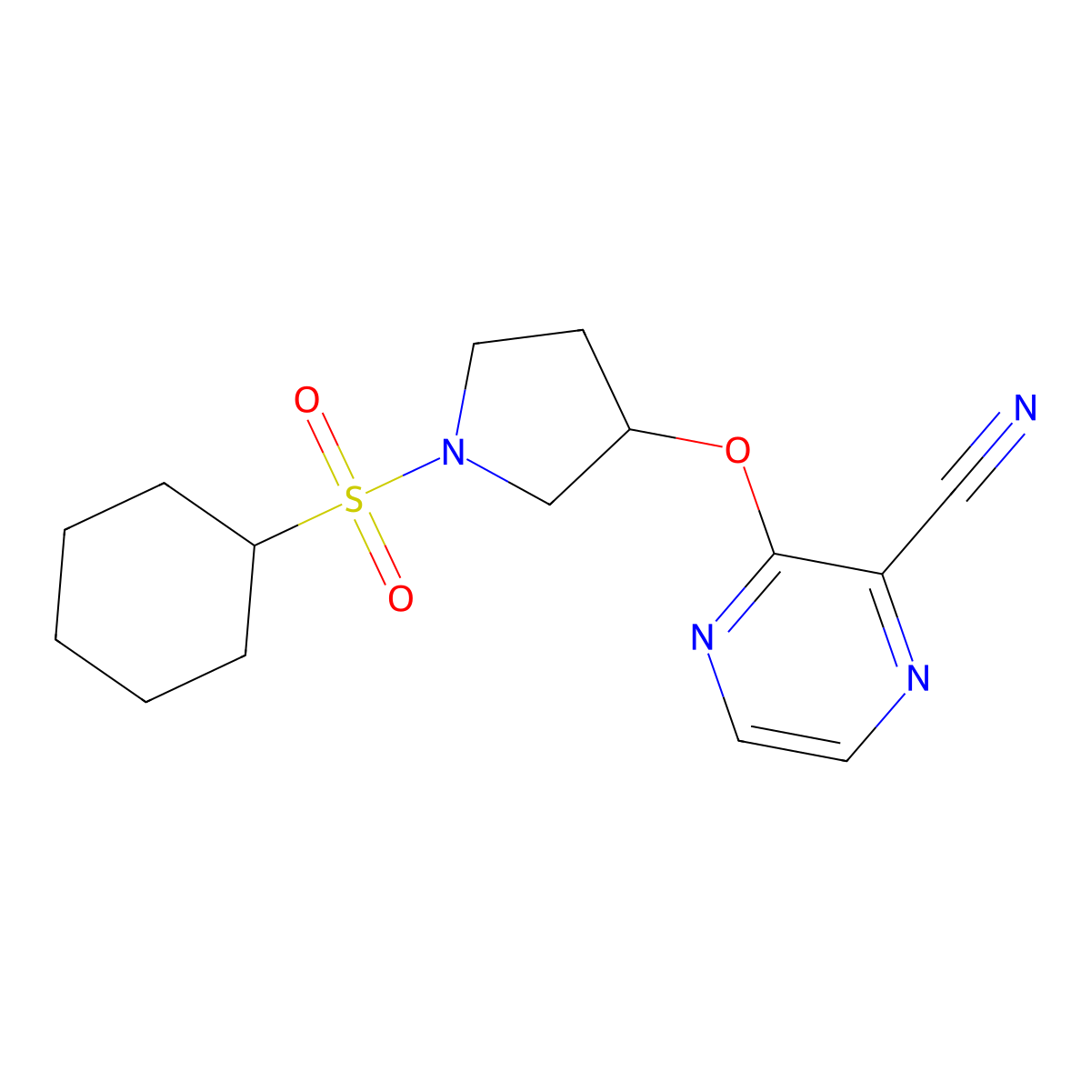 3-((1-(Cyclohexylsulfonyl)pyrrolidin-3-yl)oxy)pyrazine-2-carbonitrile molecular structure, CAS 2034576-95-7