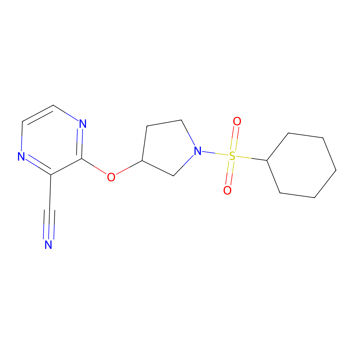 3-((1-(Cyclohexylsulfonyl)pyrrolidin-3-yl)oxy)pyrazine-2-carbonitrile molecular structure, CAS 2034576-95-7