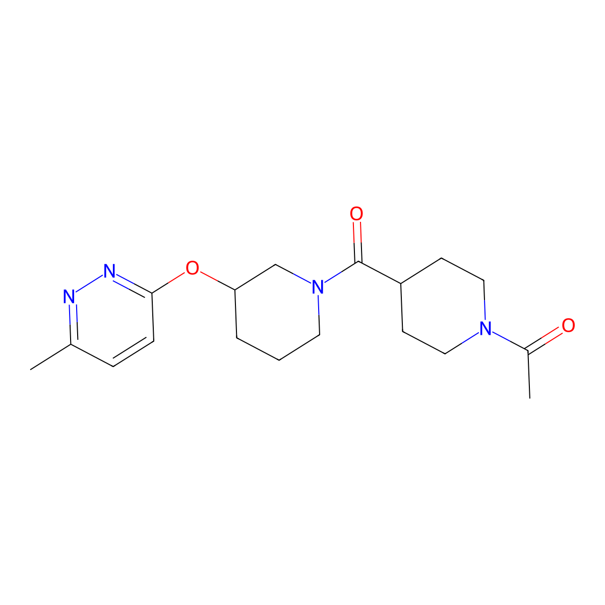 1-(4-(3-((6-Methylpyridazin-3-yl)oxy)piperidine-1-carbonyl)piperidin-1-yl)ethanone molecular structure, CAS 2034576-98-0