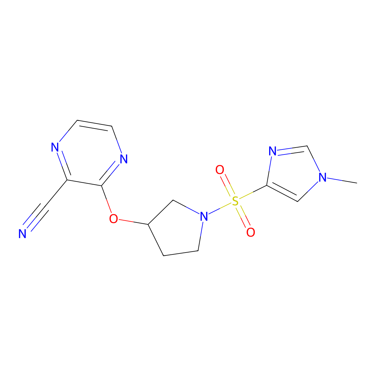 3-((1-((1-methyl-1H-imidazol-4-yl)sulfonyl)pyrrolidin-3-yl)oxy)pyrazine-2-carbonitrile molecular structure, CAS 2034577-01-8