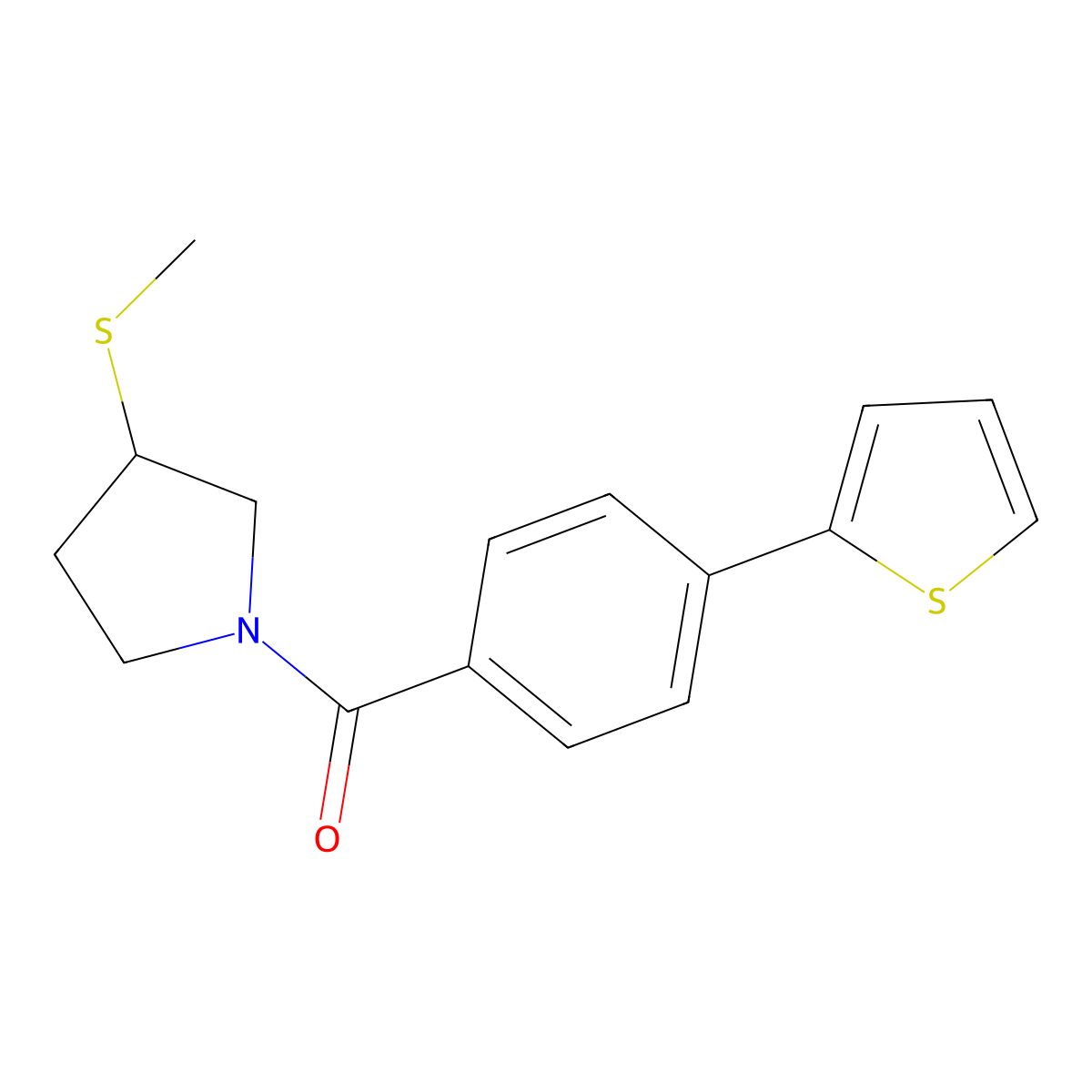 (3-(Methylthio)pyrrolidin-1-yl)(4-(thiophen-2-yl)phenyl)methanone molecular structure, CAS 2034577-05-2
