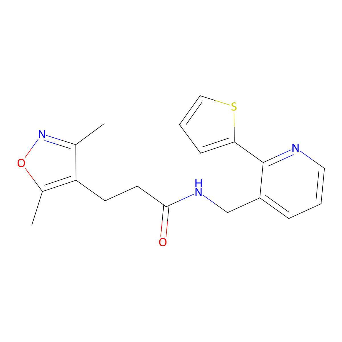 3-(3,5-dimethylisoxazol-4-yl)-N-((2-(thiophen-2-yl)pyridin-3-yl)methyl)propanamide molecular structure, CAS 2034577-08-5