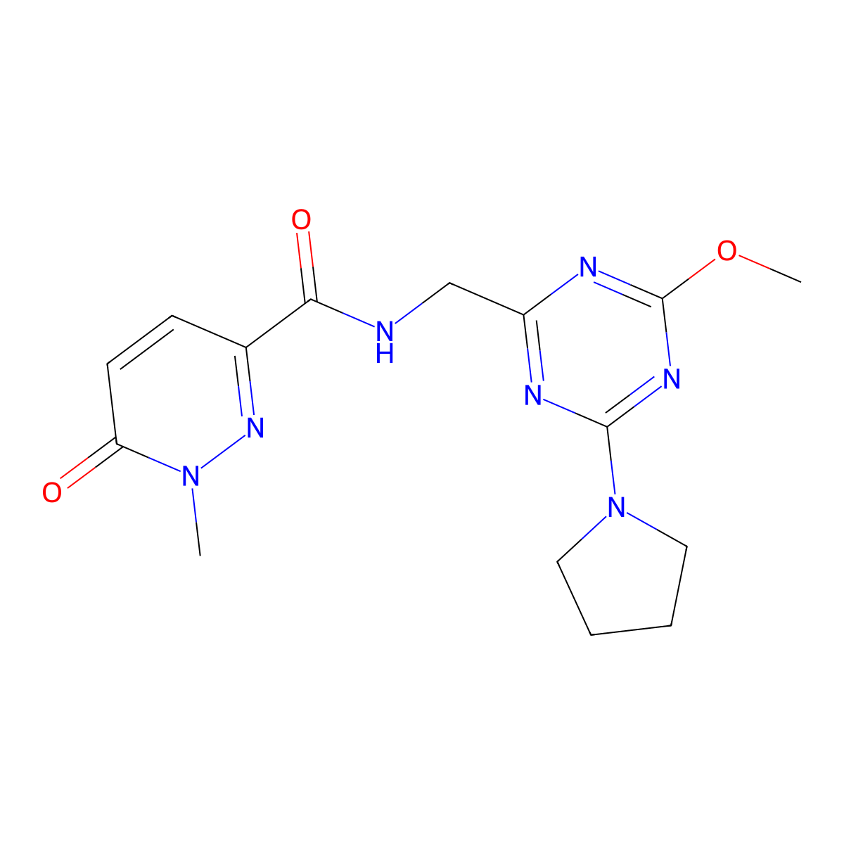 N-{[4-methoxy-6-(pyrrolidin-1-yl)-1,3,5-triazin-2-yl]methyl}-1-methyl-6-oxo-1,6-dihydropyridazine-3-carboxamide molecular structure, CAS 2034577-11-0