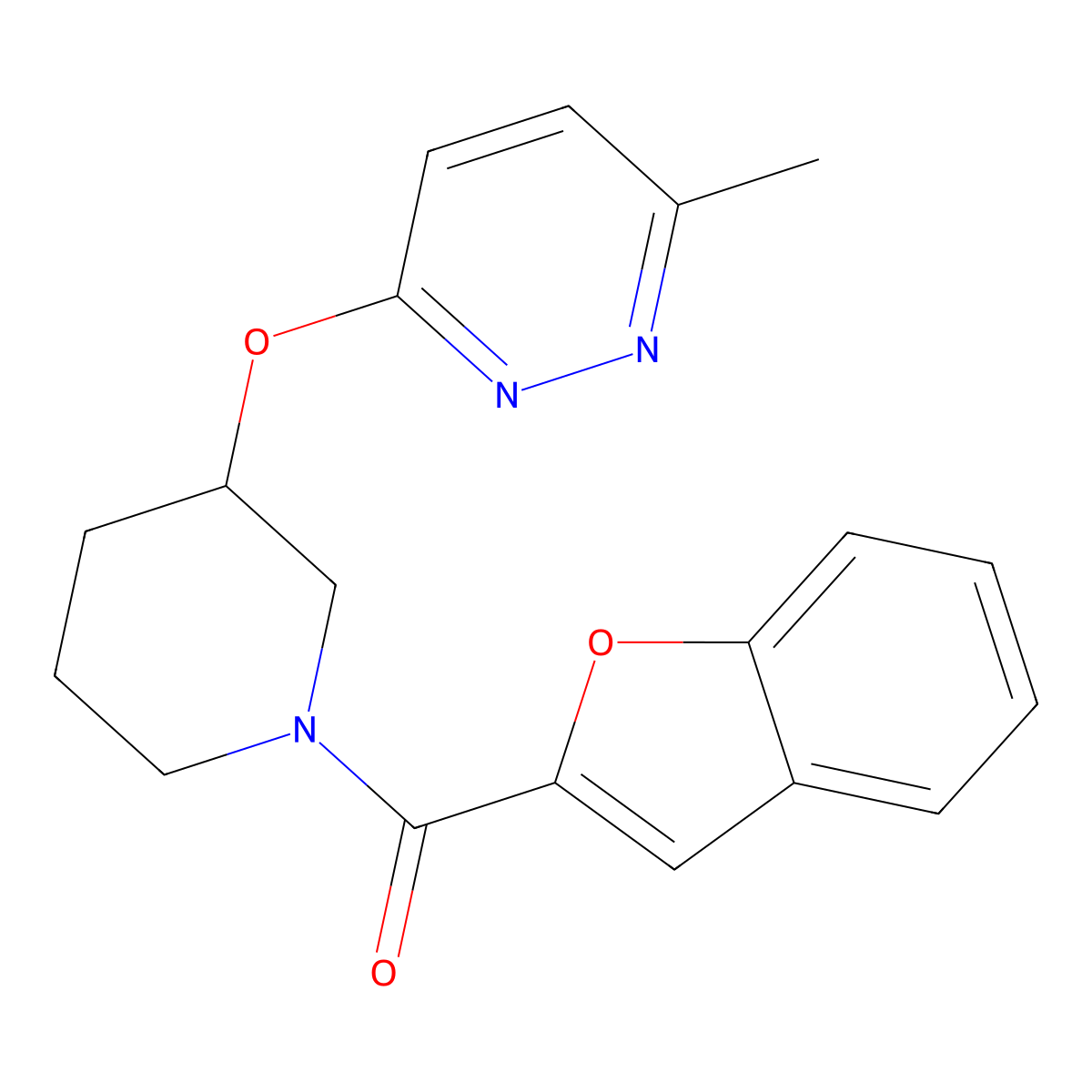 Benzofuran-2-yl(3-((6-methylpyridazin-3-yl)oxy)piperidin-1-yl)methanone molecular structure, CAS 2034577-14-3