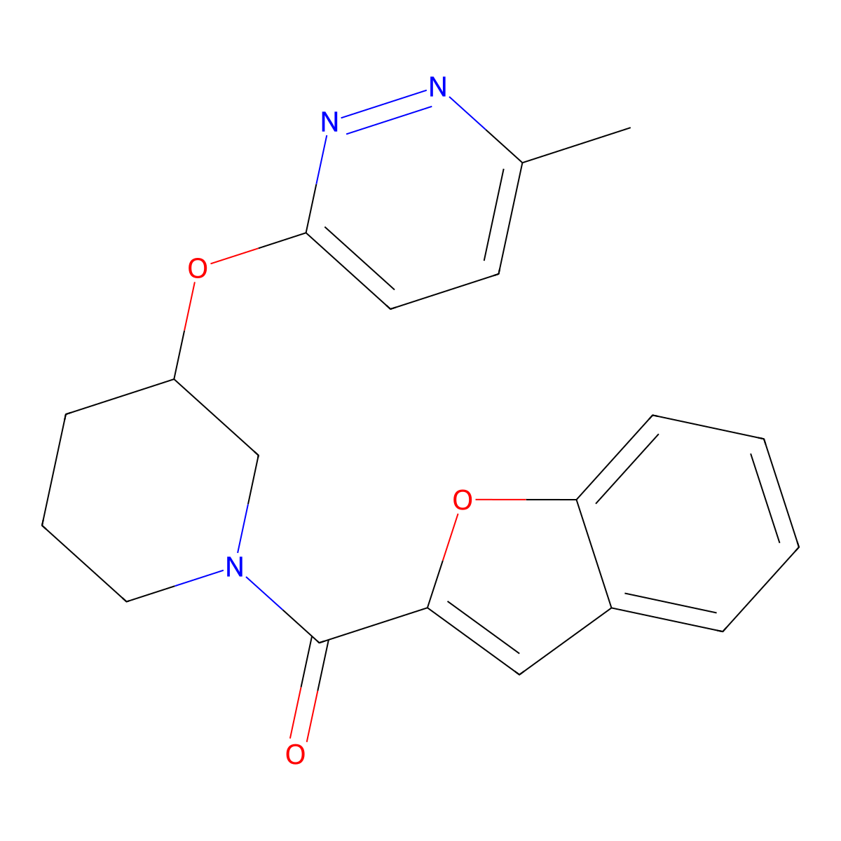 Benzofuran-2-yl(3-((6-methylpyridazin-3-yl)oxy)piperidin-1-yl)methanone molecular structure, CAS 2034577-14-3