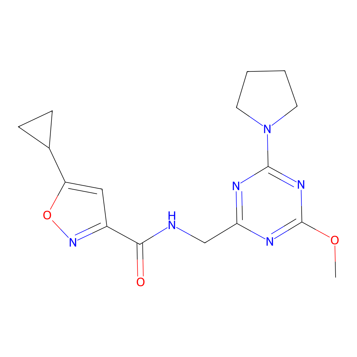 5-cyclopropyl-N-((4-methoxy-6-(pyrrolidin-1-yl)-1,3,5-triazin-2-yl)methyl)isoxazole-3-carboxamide molecular structure, CAS 2034577-19-8