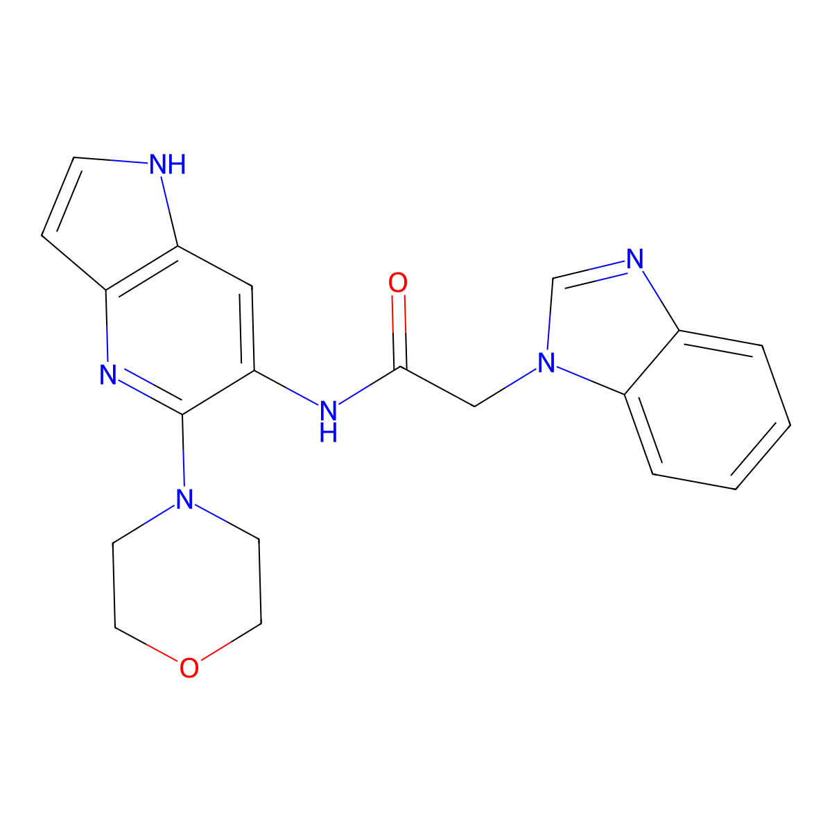 2-(1H-benzo[d]imidazol-1-yl)-N-(5-morpholino-1H-pyrrolo[3,2-b]pyridin-6-yl)acetamide molecular structure, CAS 2034577-25-6
