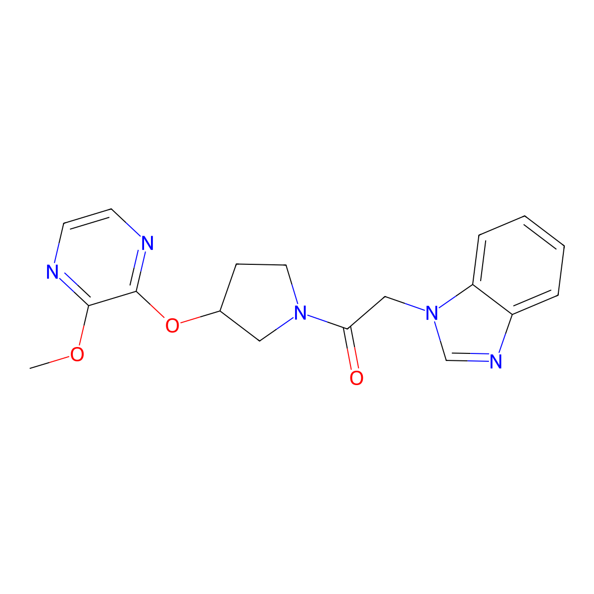 2-(1H-benzo[d]imidazol-1-yl)-1-(3-((3-methoxypyrazin-2-yl)oxy)pyrrolidin-1-yl)ethanone molecular structure, CAS 2034577-27-8