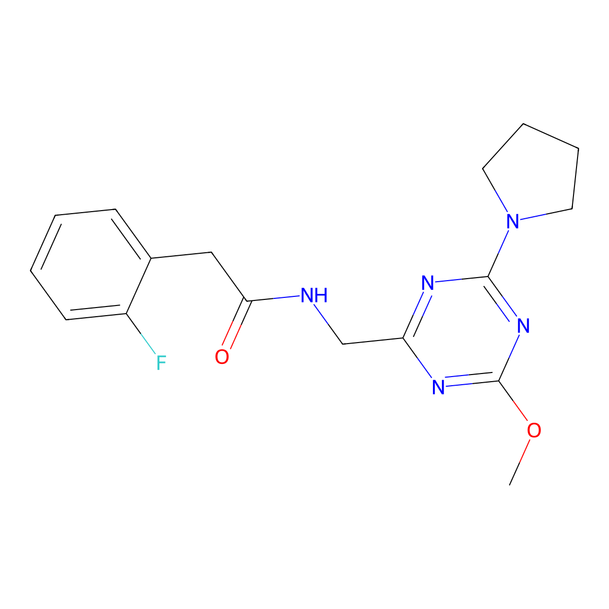 2-(2-fluorophenyl)-N-{[4-methoxy-6-(pyrrolidin-1-yl)-1,3,5-triazin-2-yl]methyl}acetamide molecular structure, CAS 2034577-29-0
