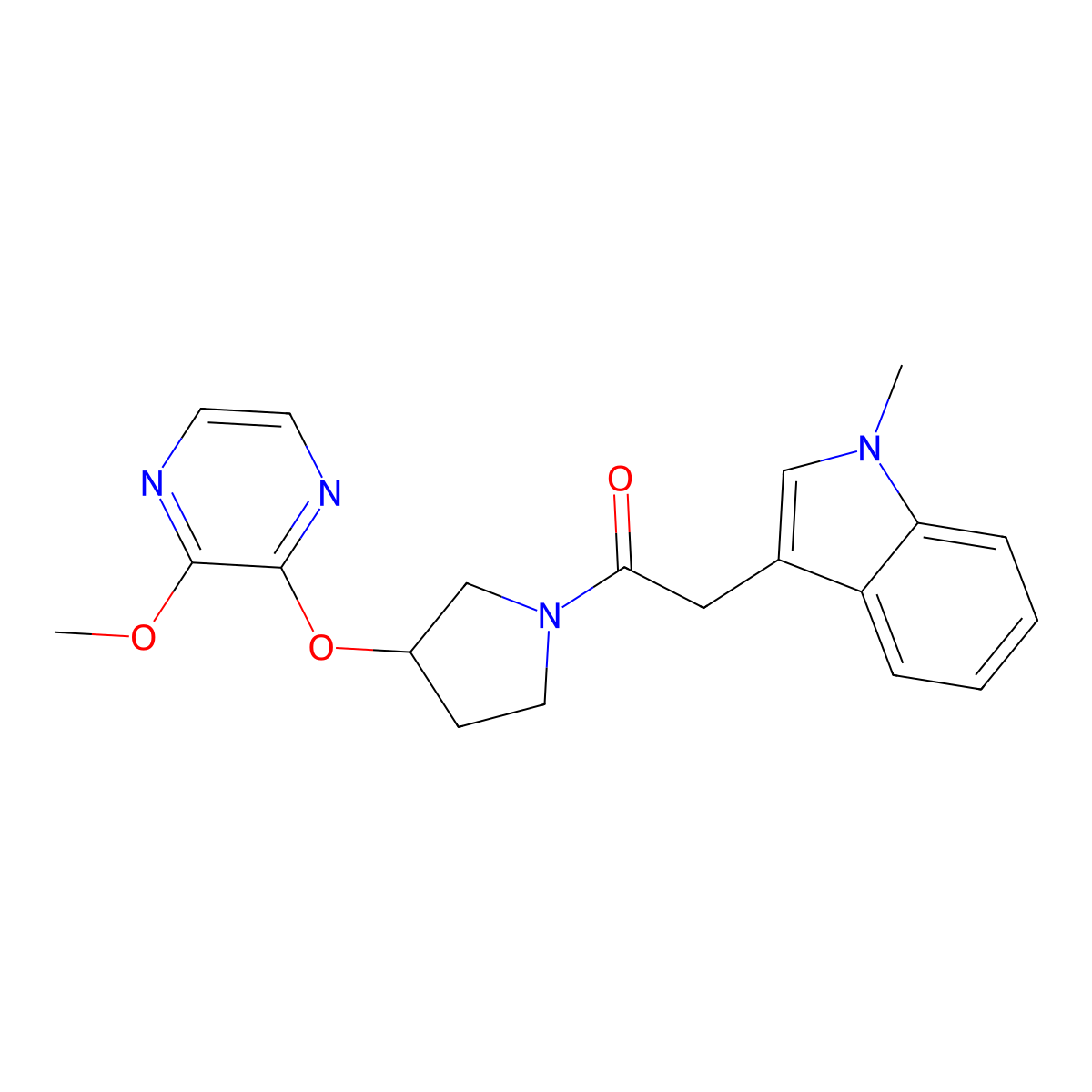 1-(3-((3-methoxypyrazin-2-yl)oxy)pyrrolidin-1-yl)-2-(1-methyl-1H-indol-3-yl)ethanone molecular structure, CAS 2034577-35-8