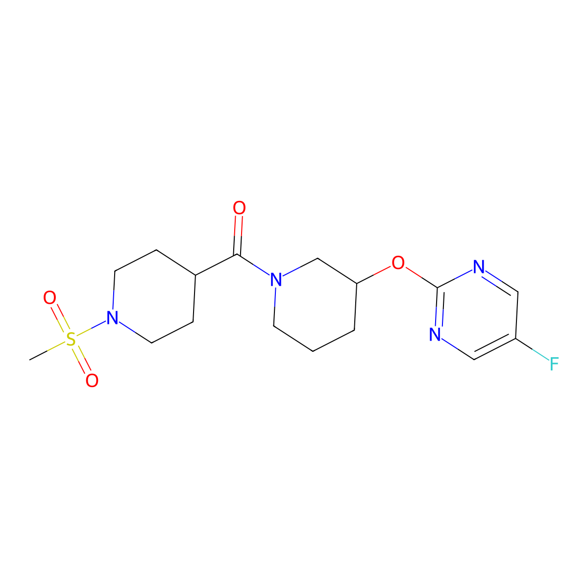 (3-((5-Fluoropyrimidin-2-yl)oxy)piperidin-1-yl)(1-(methylsulfonyl)piperidin-4-yl)methanone molecular structure, CAS 2034577-38-1