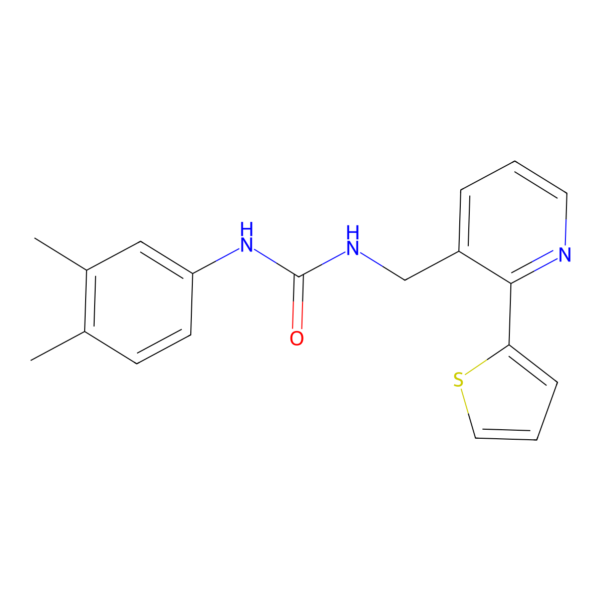 1-(3,4-Dimethylphenyl)-3-((2-(thiophen-2-yl)pyridin-3-yl)methyl)urea molecular structure, CAS 2034577-40-5