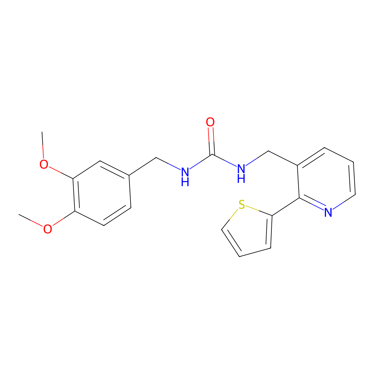 1-(3,4-Dimethoxybenzyl)-3-((2-(thiophen-2-yl)pyridin-3-yl)methyl)urea molecular structure, CAS 2034577-46-1
